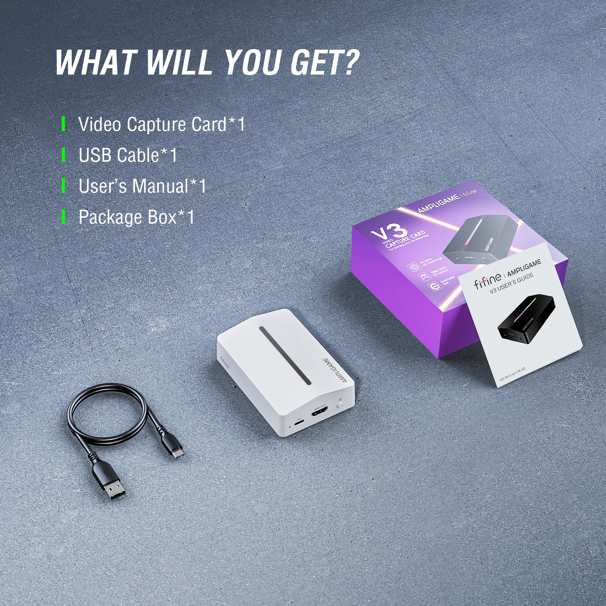 Fifine AmpliGame Gaming Capture Card USB 4K HDMI, 1080P Audio Video Scheda di acquisizione per OBS Streaming con RGB, HDMI in/Out Compatibile per Switch/XBOX/PS5/Computer-V3 Bianco
