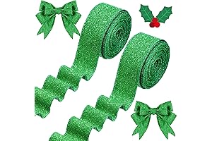 2 Roll 20 Yards Green Ribbon Wired Glitter Thick Ribbon for Valentine's...
