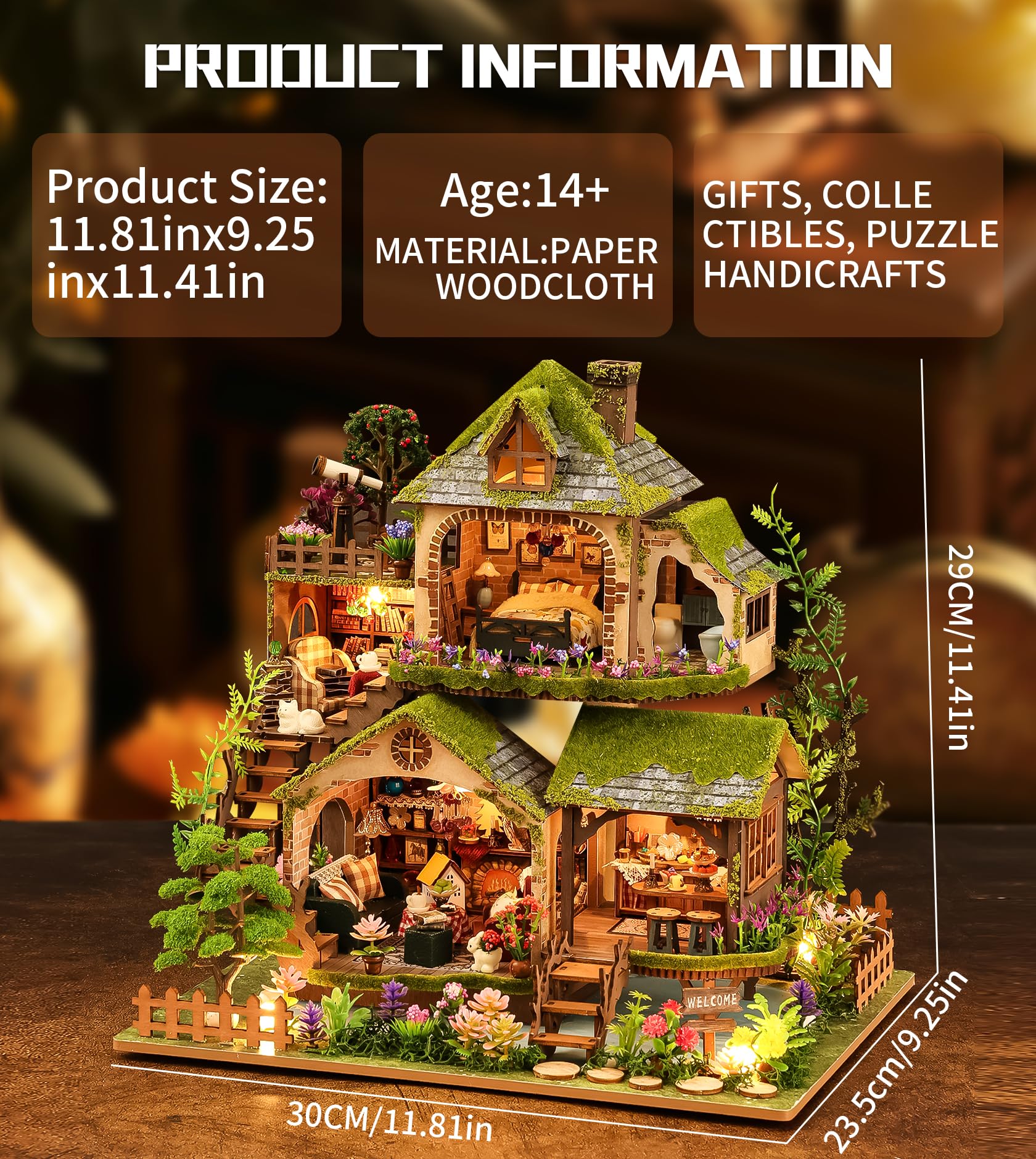 Spilay Miniatur Haus, Forest Adventures 3D Holzpuzzle mit LED | DIY Miniature House Kit für Erwachsene, Puppenhaus aus Holz mit Musik, Waldhaus Zimmer-Deko, kreatives Geschenk