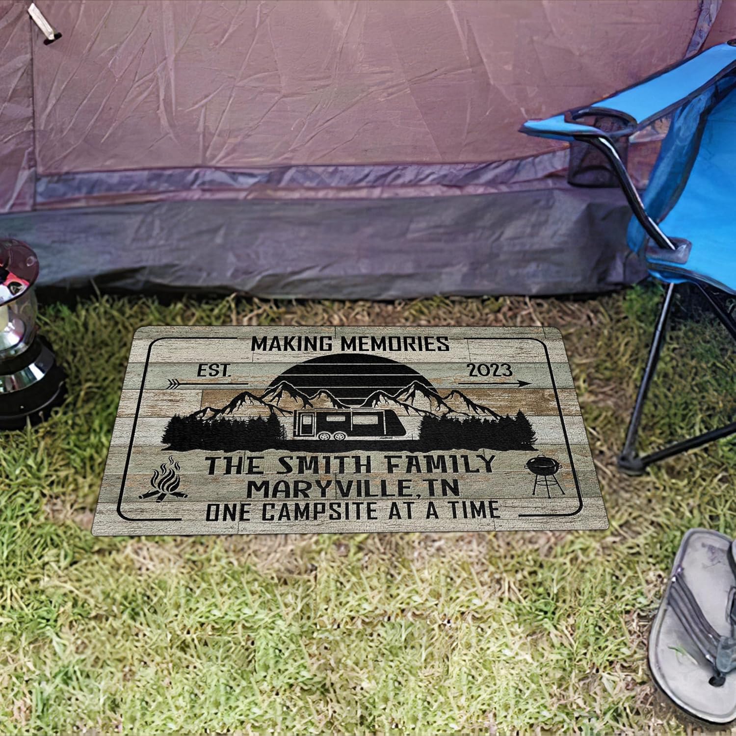 V VIBEPY All Over Printed, Personalized Camping Doormat, Campsite Doormat, Camper Mat, RV Doormat, 24x16 inches, 30x18 inches Doormat, Welcome Mat, Door Rug, Gift for Camper (RBRGUS-EPHG-50210020)