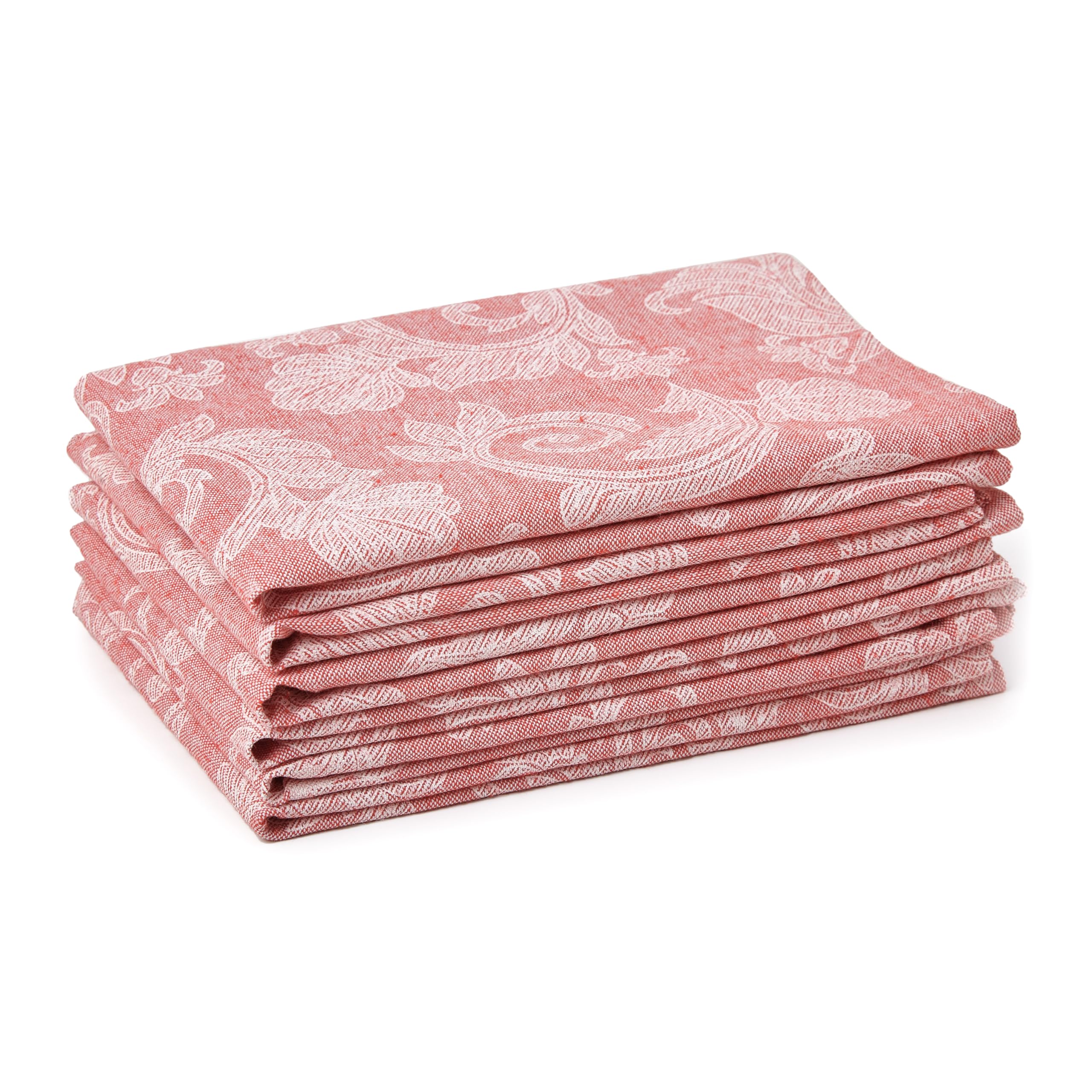 Encasa XO Dining Table Napkins Set of 6 I Size 18x18 in I Floral Red Jacquard Style Print on Homespun Cotton I Fast Colours, Machine Washable