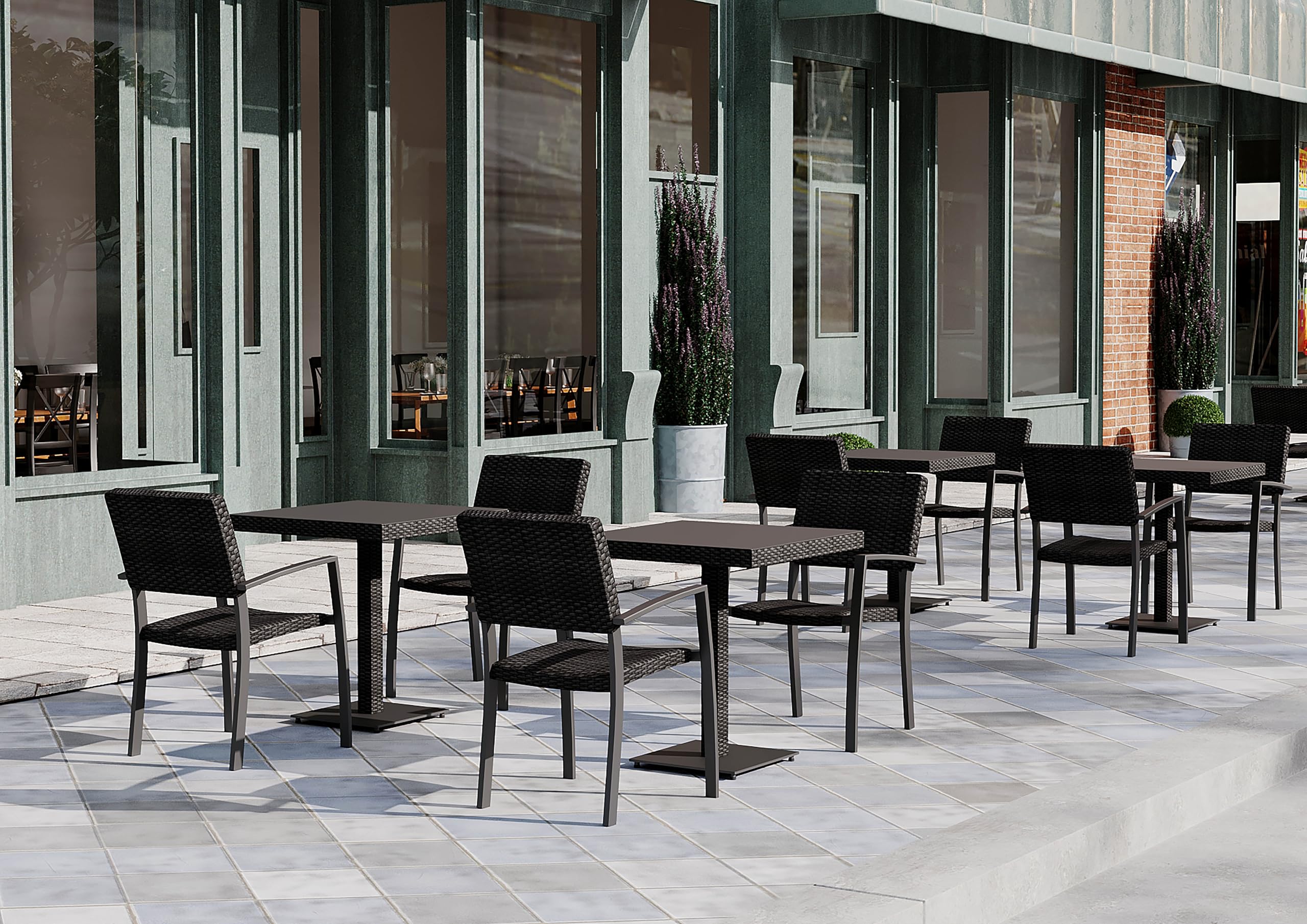 METRO Professional Silla de Jardín con Reposabrazos Balsario, Aluminio/Ratán Sintético, Apilable, para Exterior, Negro