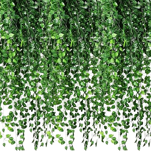 Yuxung Paquete de 200 guirnaldas de hiedra artificial de 1444 pies para dormitorio, enredaderas artificiales colgantes con hojas falsas, plantas