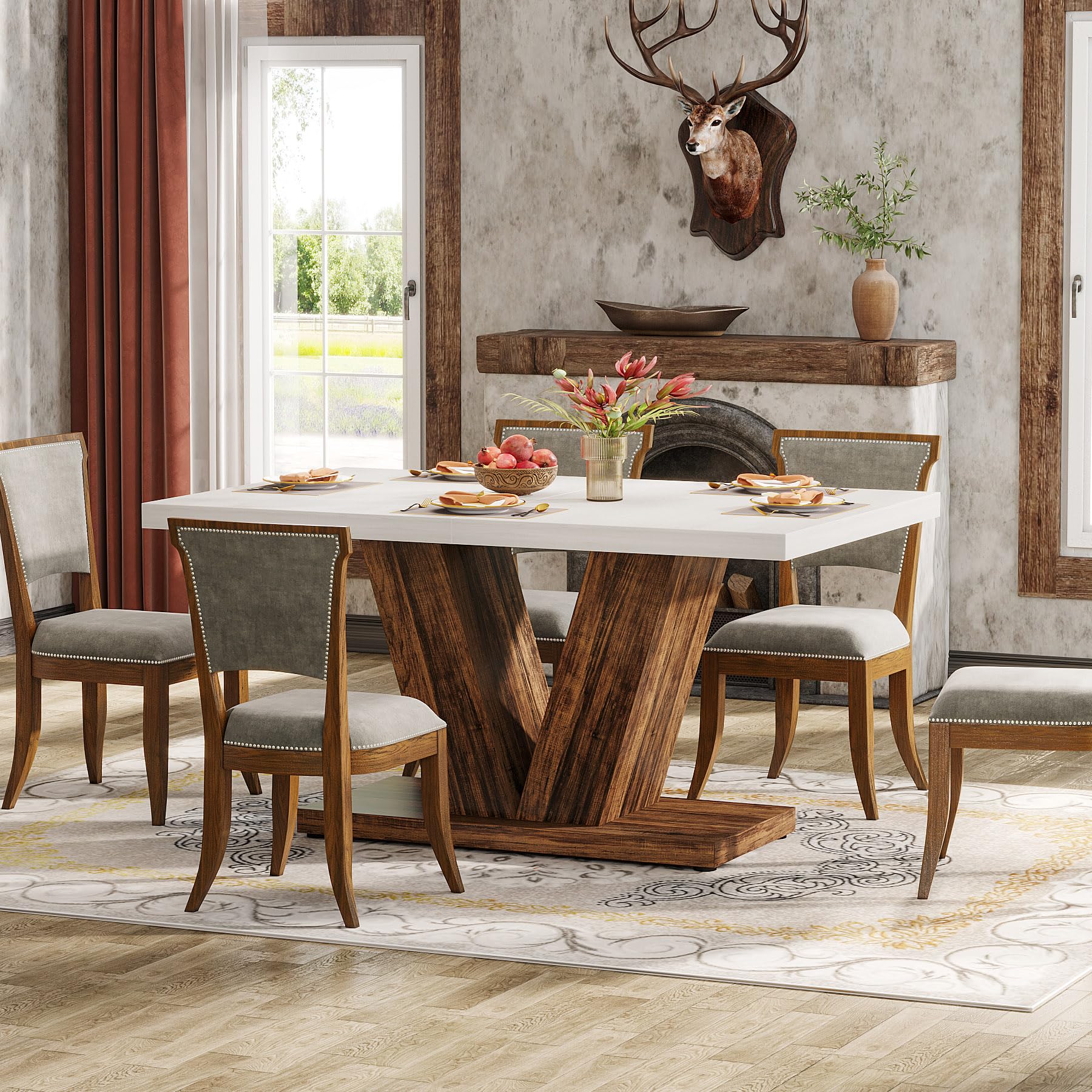 Tribesigns Mesa de comedor para 4 personas, mesa de cocina de 120 cm con base pesada, mesa de comedor de madera para casa o comedor