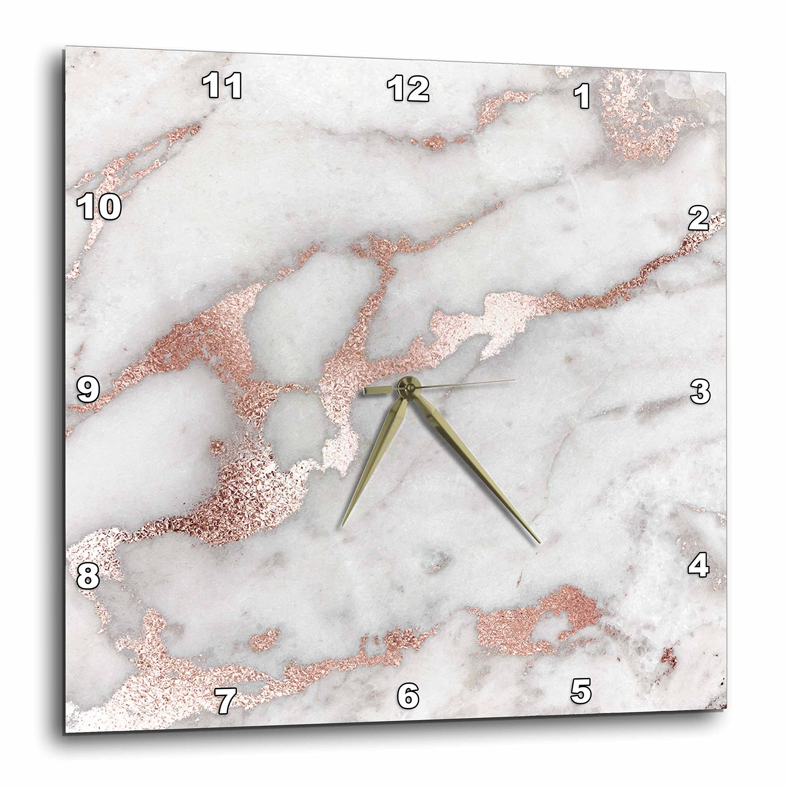 3dRose Image of Chic Gray Trendy Copper Rose Gold Marble Agate Gemstone Rock Quartz 10 by 10 inches Wall Clocks, 10x10, Clear