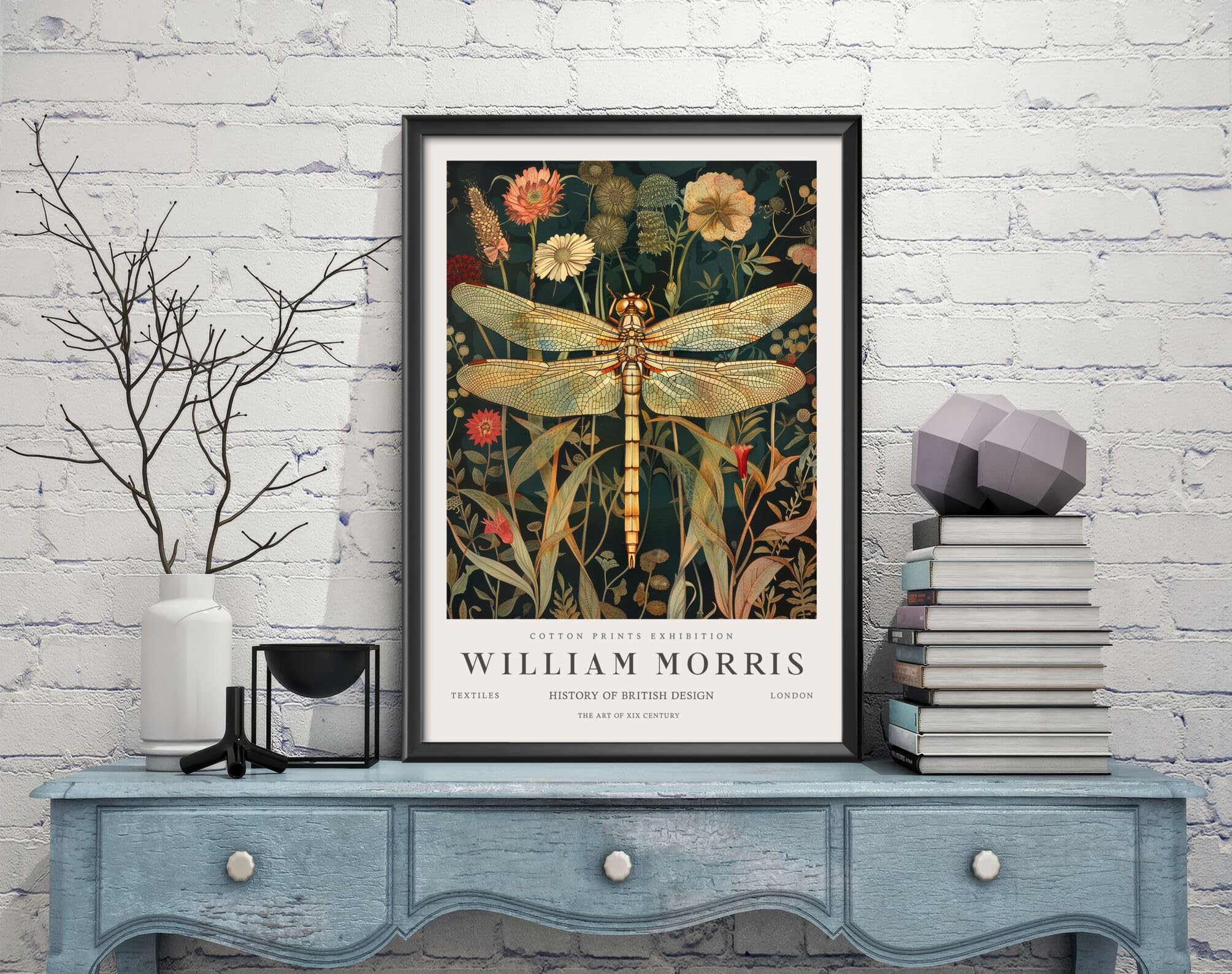 William Morris Dragonfly Print, William Morris Exhibition Print, William Morris Poster, Vintage Wall Art, Textiles Art, Vintage Poster (065b) A3