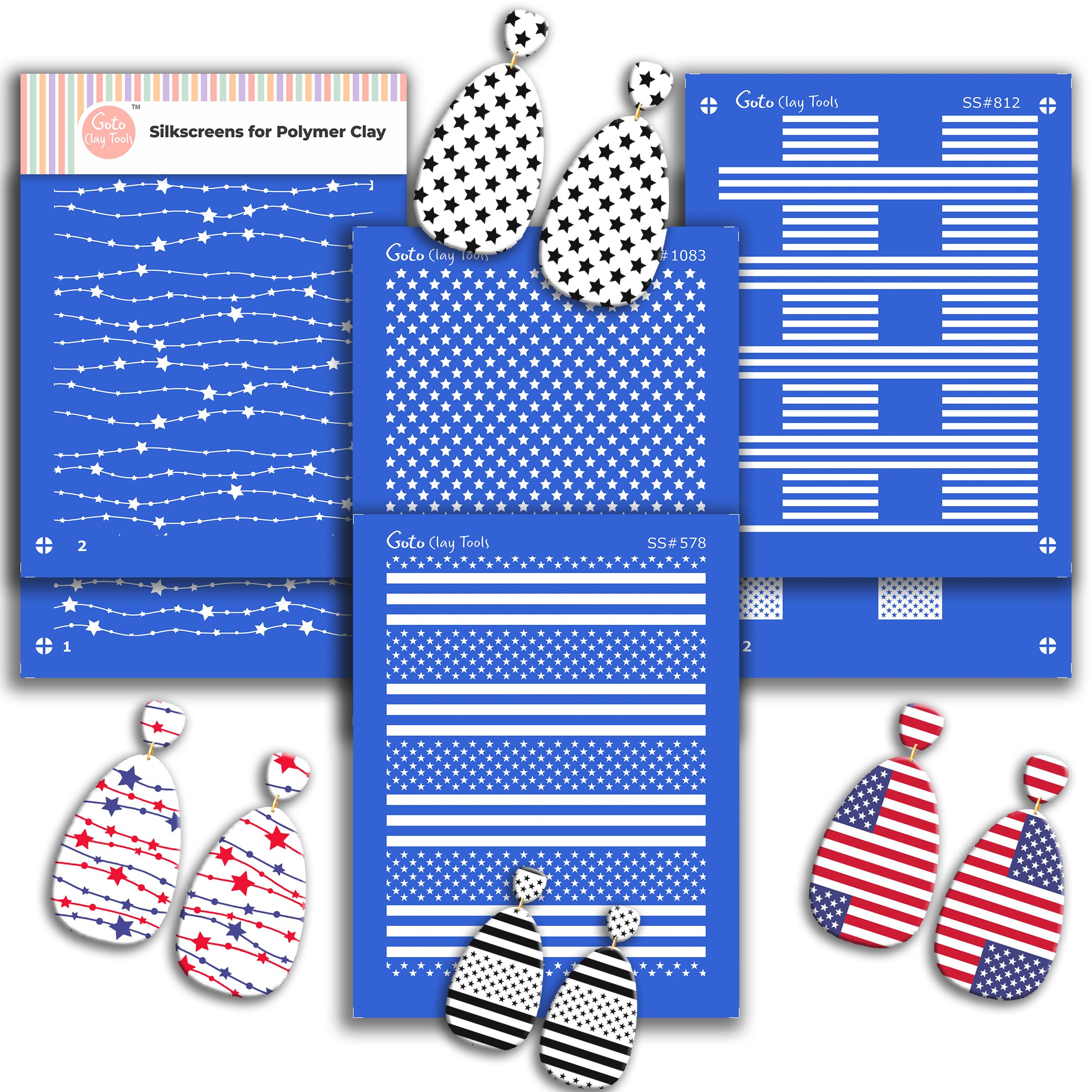 GOTO Clay Tools Multi Pattern Silk Screen Stencils for Polymer Clay, 3 PCS Polka dots Pattern Silkscreen for Polymer Clay Earring Making, Reusable Silk Screen Stencils SSCMB-2