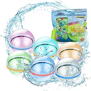 Reusable Water Balloons Quick Fill Self Sealing, Refillable Water Balls for Kids Aldult, Water Bomb Splash Balls for Pool, Outdoor Water Toys Balloons for Water Fight Game, Summer Fun Party, 6 Pack