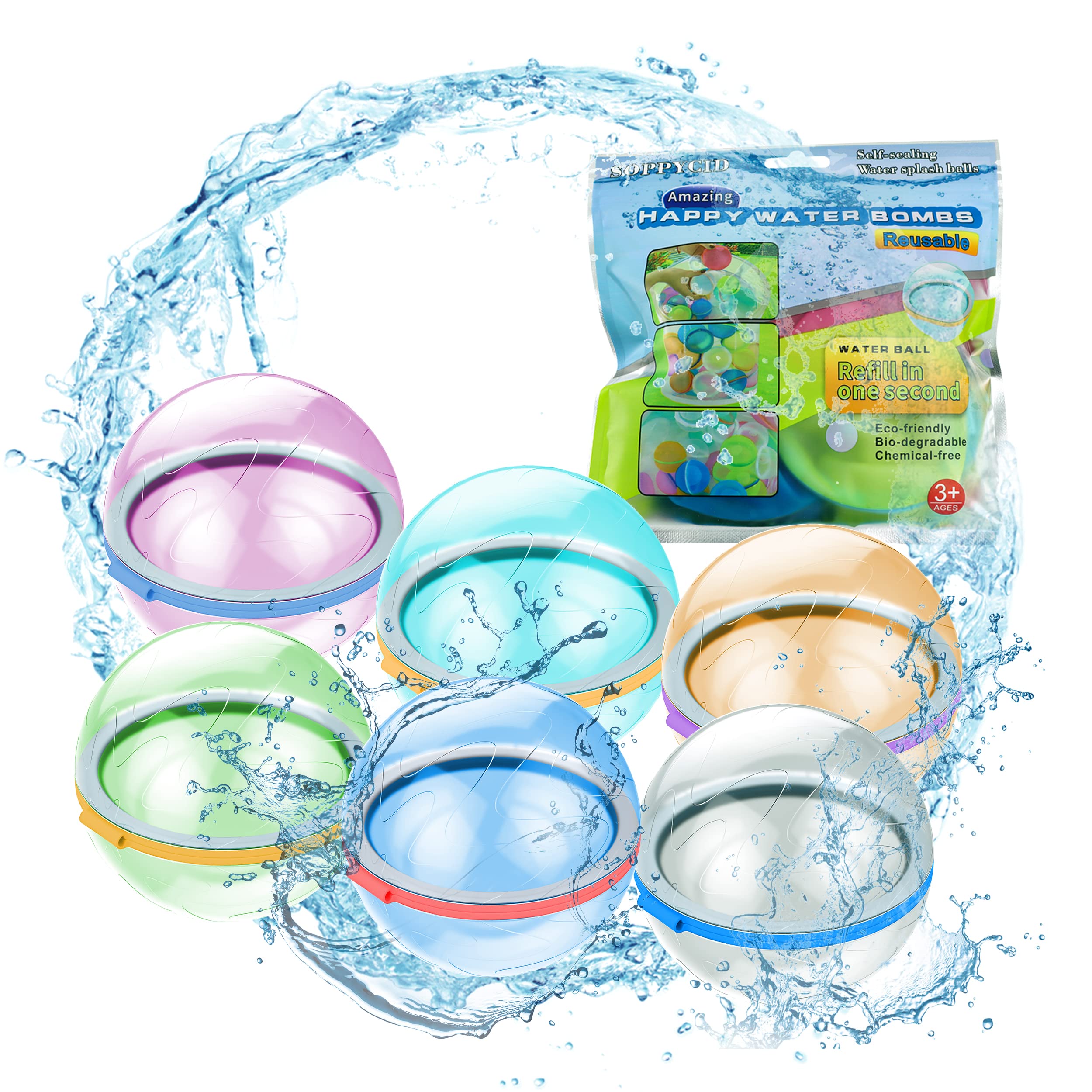 Photo 1 of Reusable Water Balloons Quick Fill Self Sealing, Refillable Water Balls for Kids Aldult, Water Bomb Splash Balls for Pool, Outdoor Water Toys Balloons for Water Fight Game, Summer Fun Party, 6 Pack