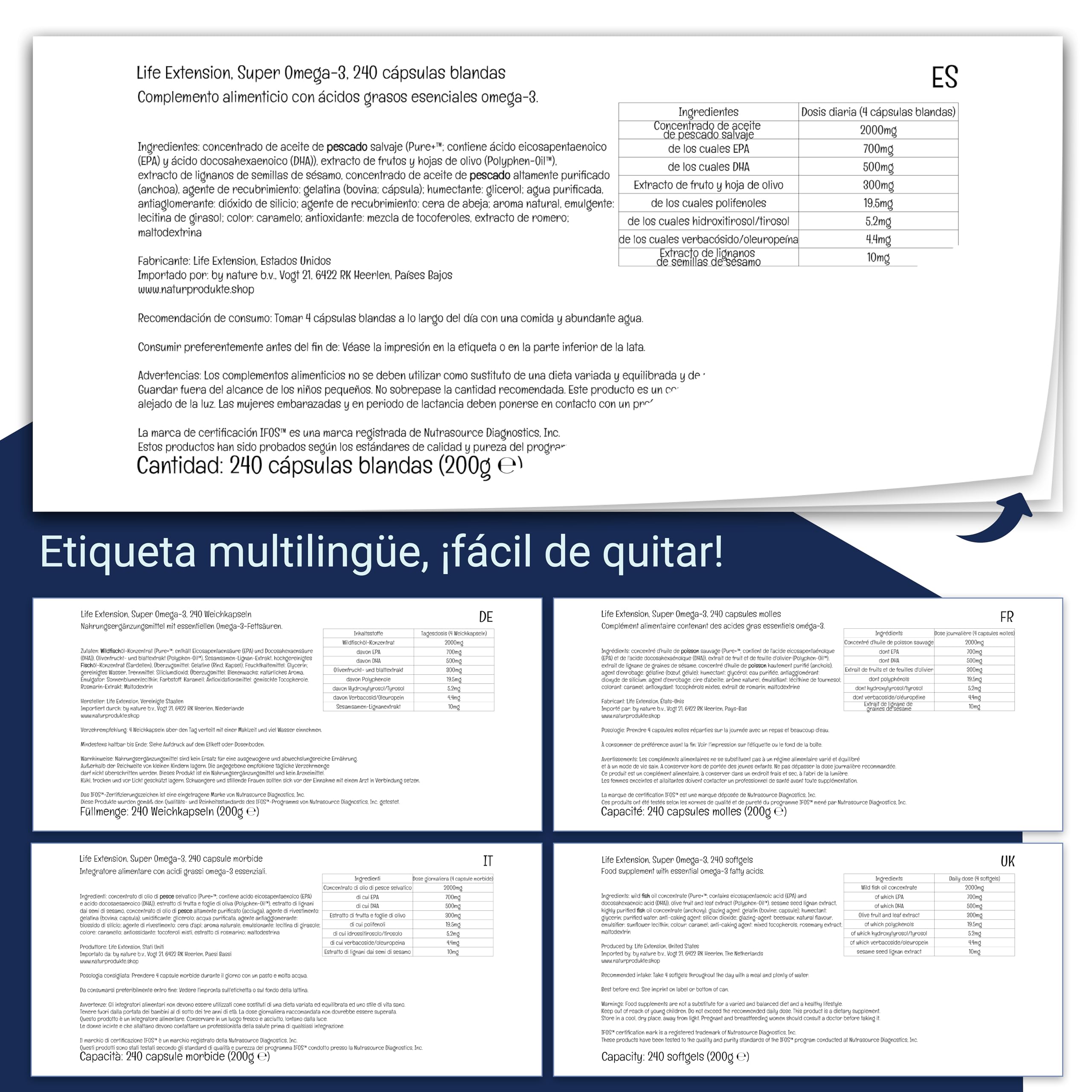 Life Extension, Super Omega-3, con Aceite de Pescado y Ácidos Grasos Esenciales, Altamente Dosificado, 240 Cápsulas blandas, Probado en Laboratorio, Sin Gluten, Sin Soja, No GMO