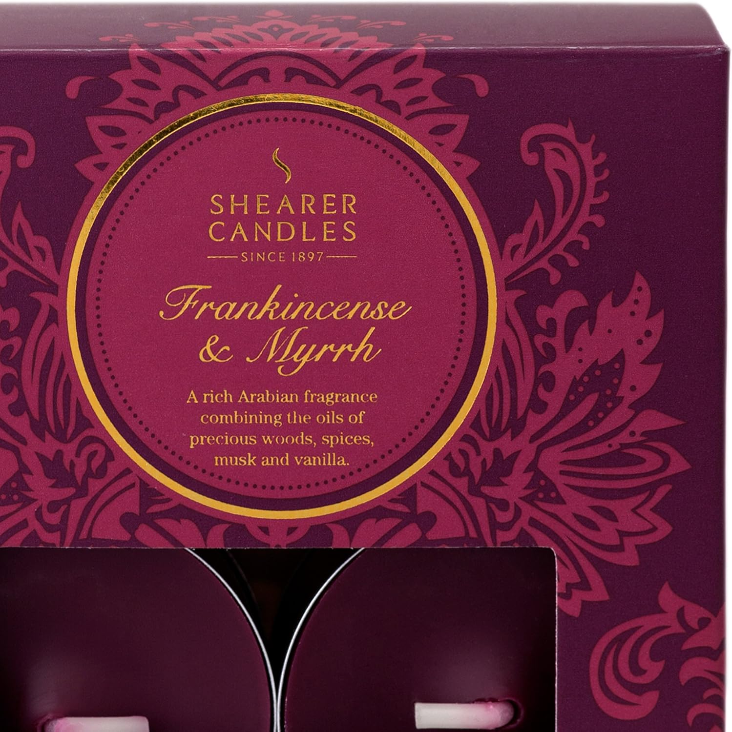 Shearer Candles Frankincense and Myrrh (Pack of 8) Scented Tealights - Burgundy,80 x 80 x 30