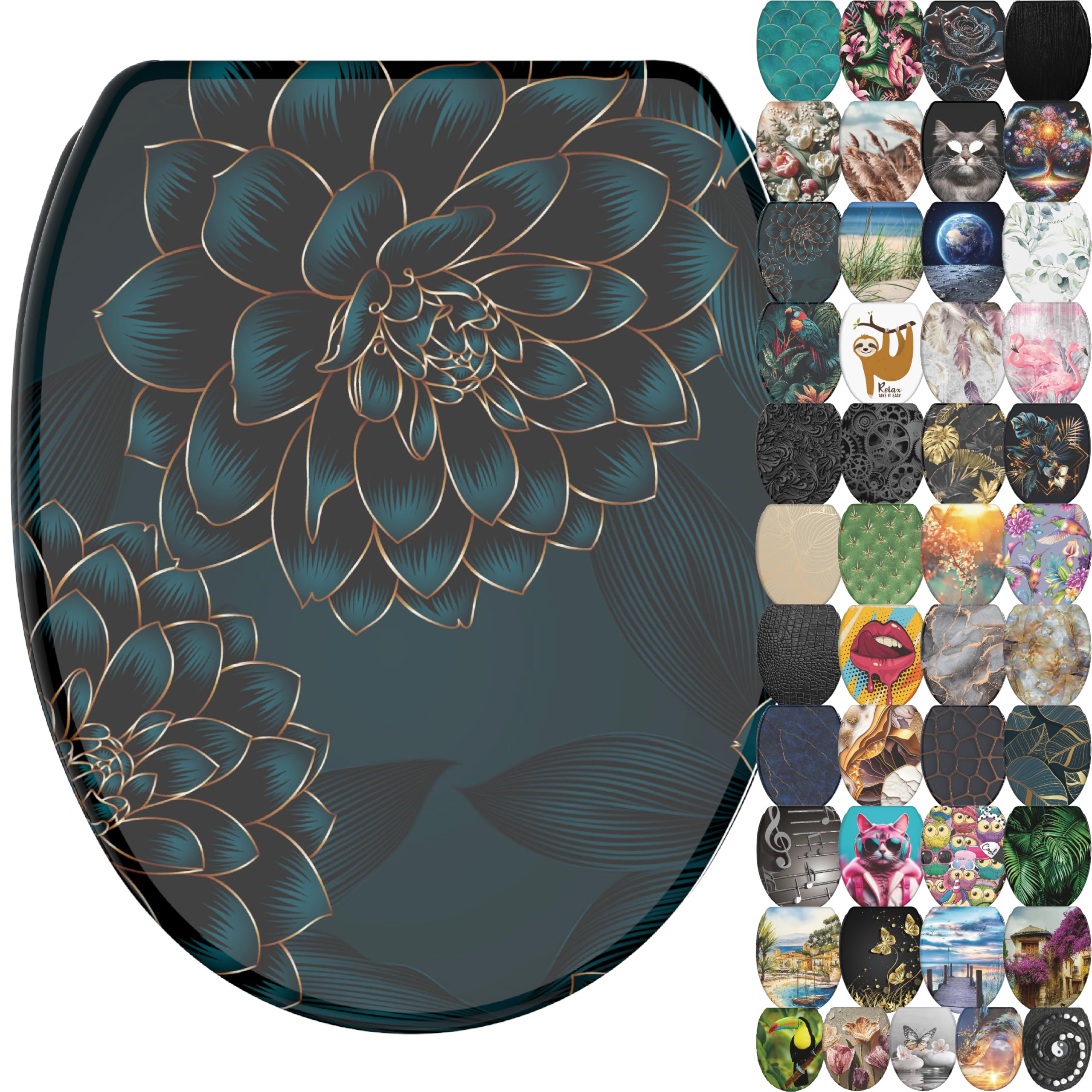 Sanilo Dahlia Soft Close Toilet Seat With Quick Release, Toilet Lid Detachable At The Press Of A Button, Easy Installation From Above (Dahlia)