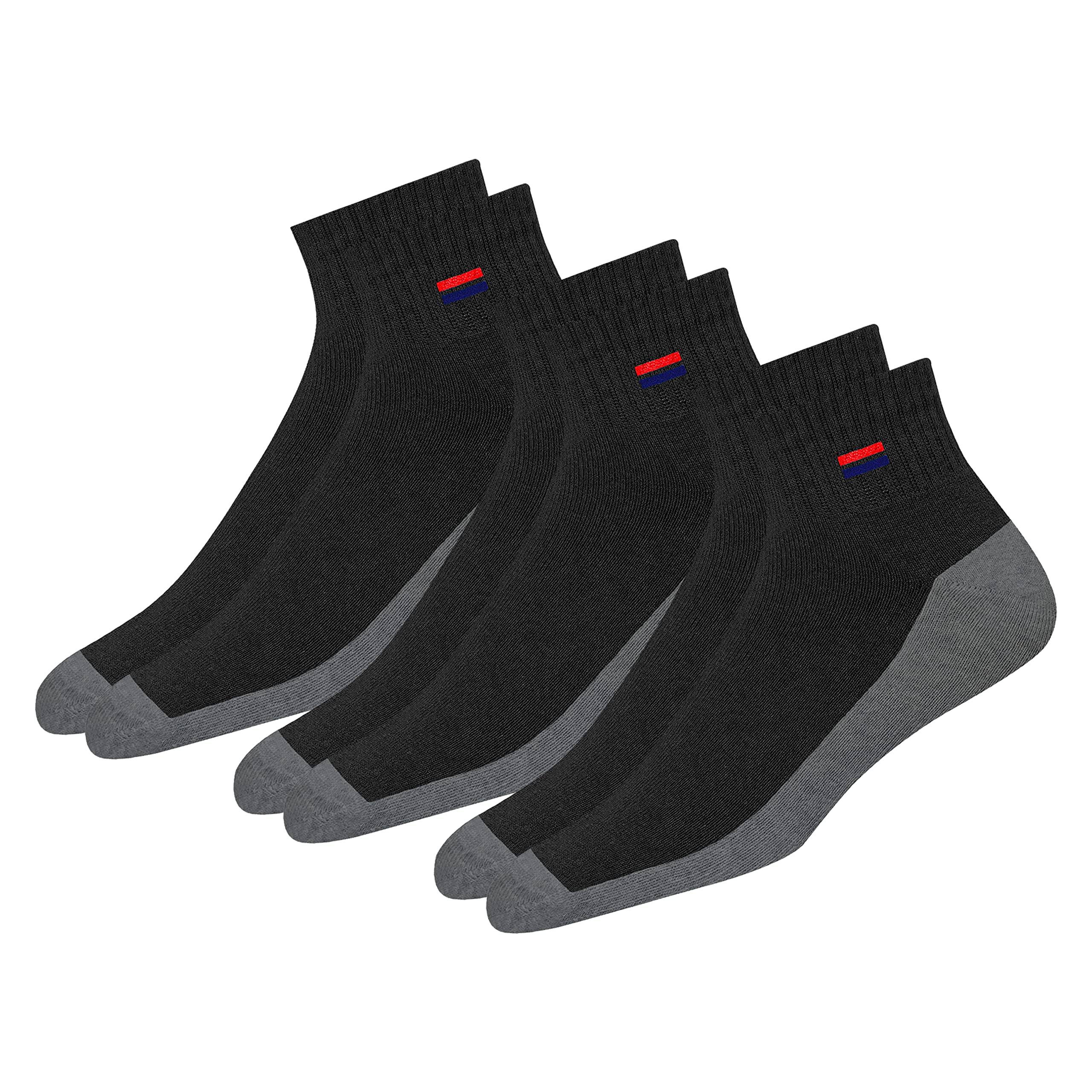 Men's Ankle Solid Cotton Cushion Comfort Quarter Socks, Pack of 3 (Free Size)