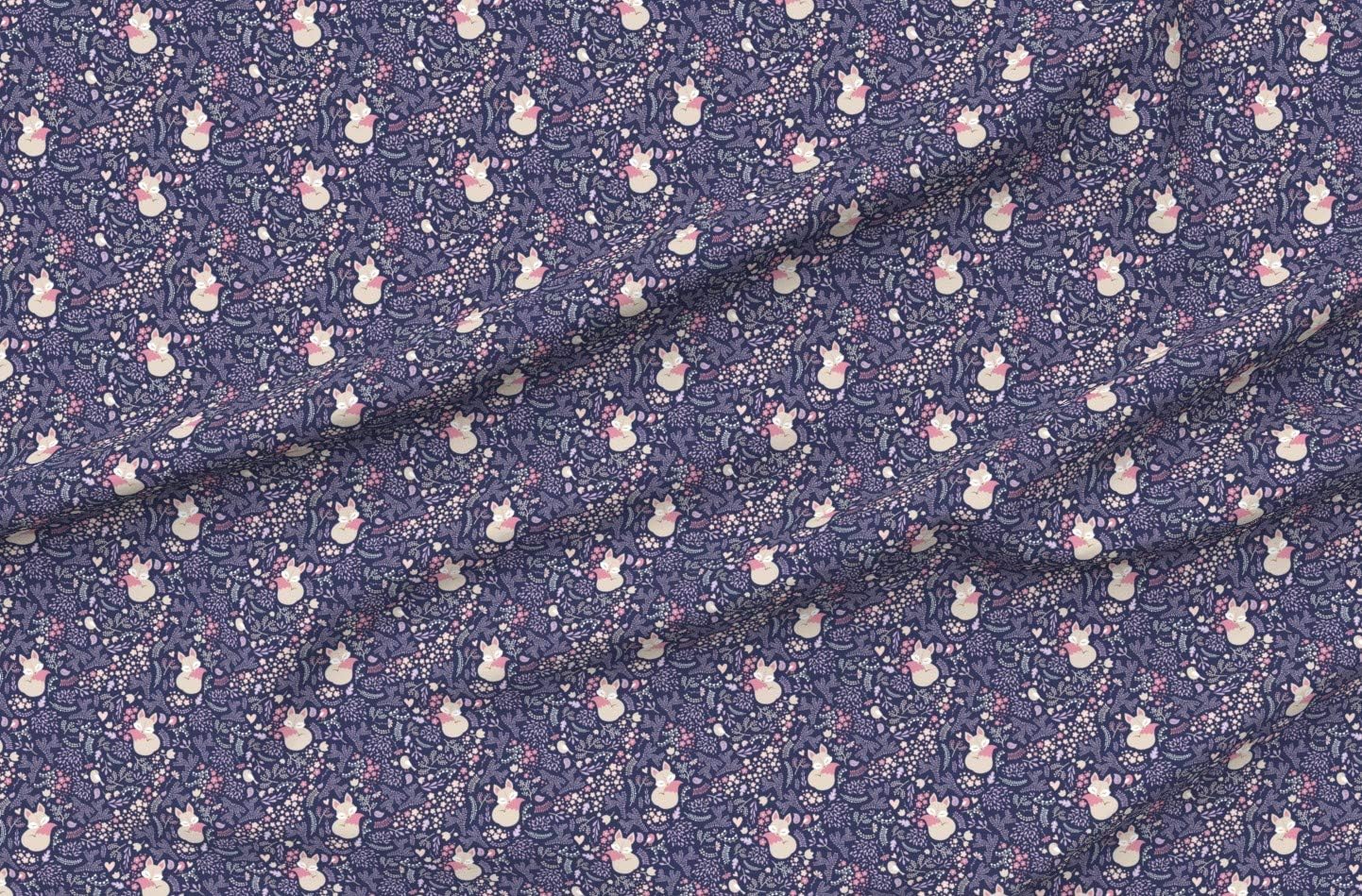 Spoonflower Fabric - Fox Lavender Floral Violet Leaves Printed on Polartec(R) Fleece Fabric by The Yard - Sewing Blankets Loungewear and No-Sew Projects