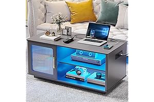 JD PAG Auto Sensor LED Coffee Table with Body Sensor, 2 Outlets & USB Ports
