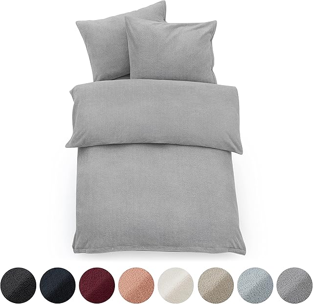 Blumtal Teddy Fleece Duvet Set - Super Soft & Cozy Duvet Cover Double with 2 Pillowcases - Moonlight Grey, 200 x 200 cm & 50 x 75 cm (2x)
