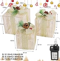 Vista 2 de Lulu Home Juego de 3 cajas de Navidad iluminadas, 60 luces LED con moños, cajas de Navidad enchufables para decoración de árboles de Navidad