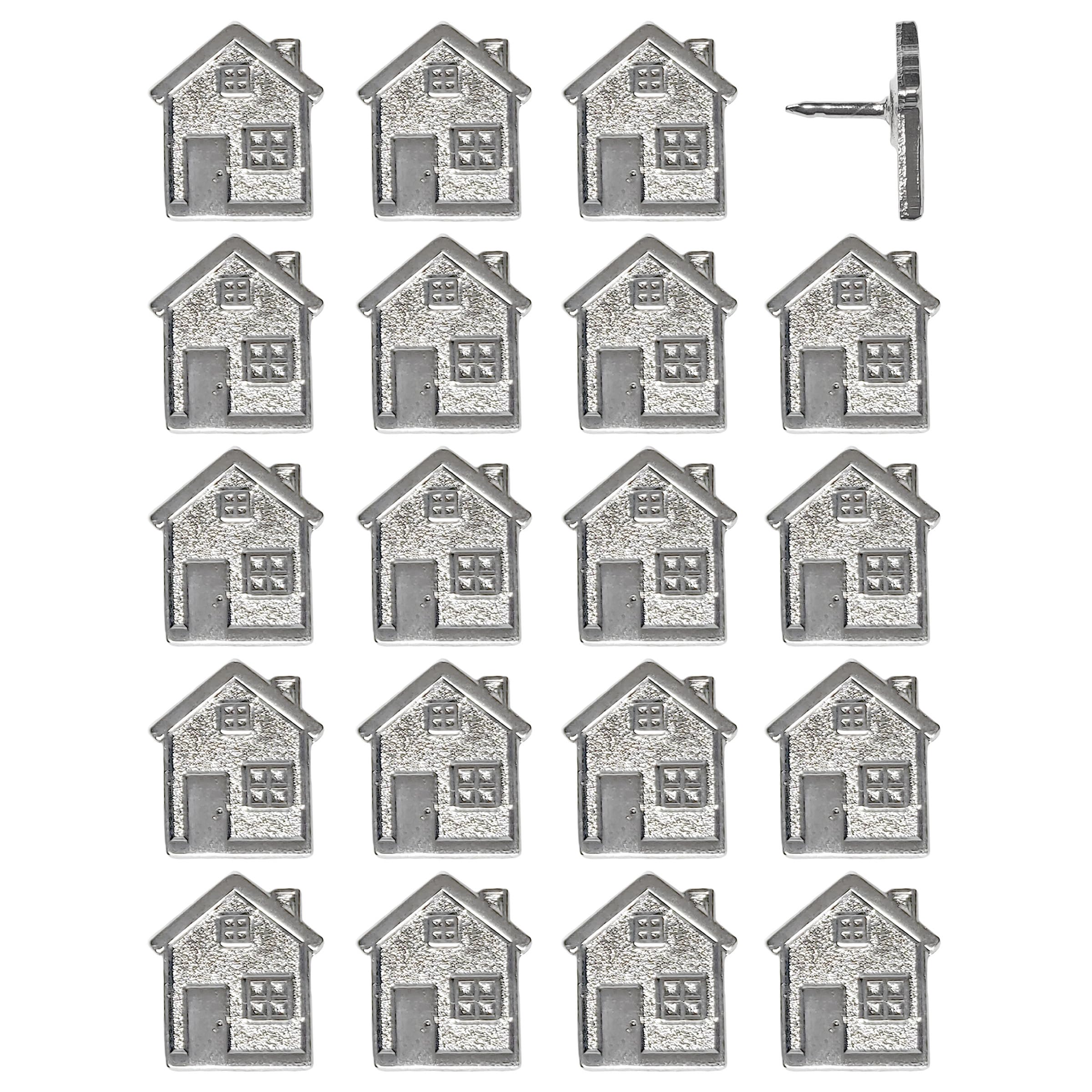 Big House Push Pins - Silver Metal Home Pins - for Cork Board, Maps, or Lapel Pin Use - Designed in USA - Set of 20