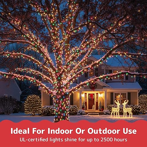 Miniatura 26 de PREXTEX Cadena de luces multicolor para árbol de Navidad, 200 luces parpadeantes de colores mezclados con alambre verde, luces de Mardi Gras de 40