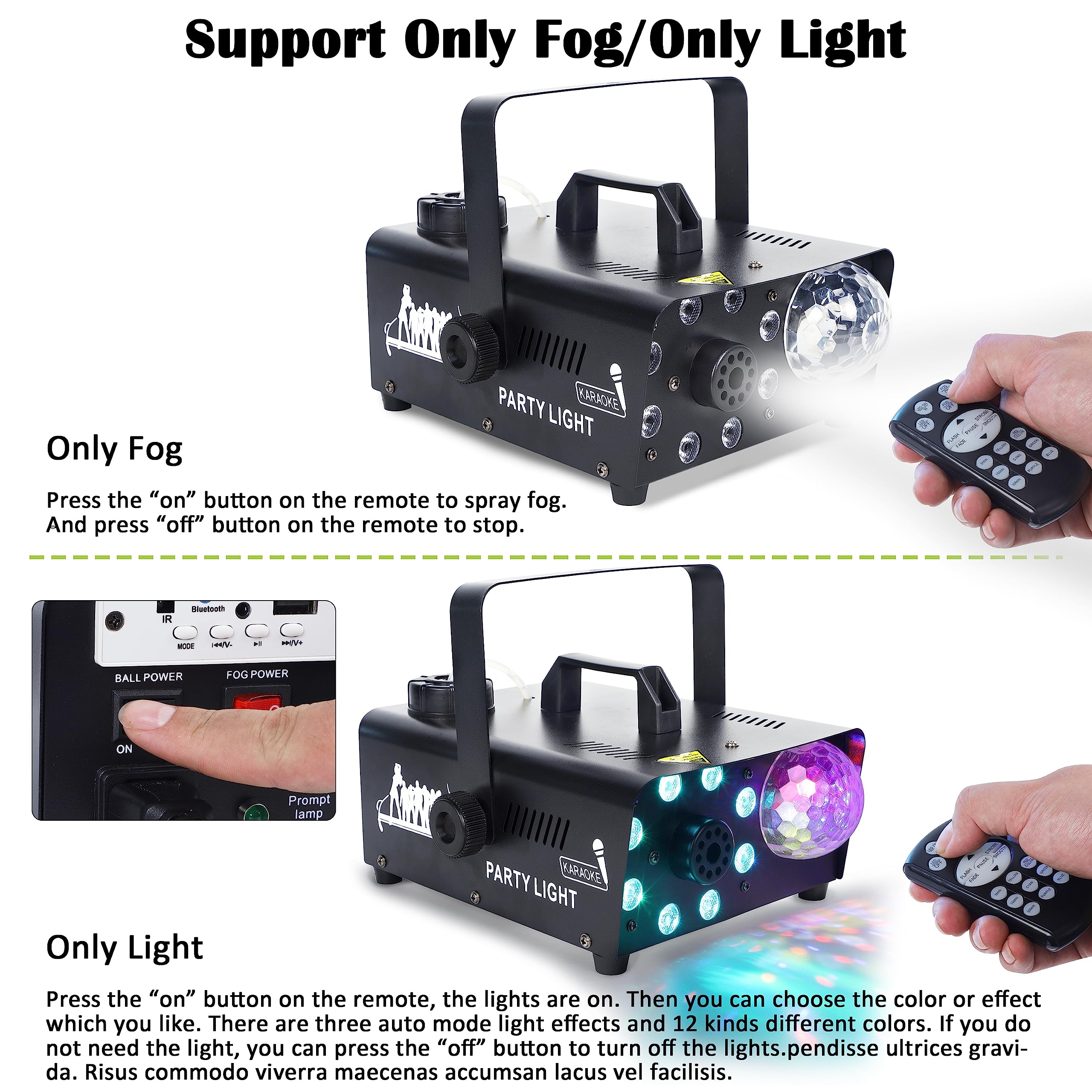 ATDAWN Fog Machine with 8 LED Lights and Disco Ball, Wireless Remote