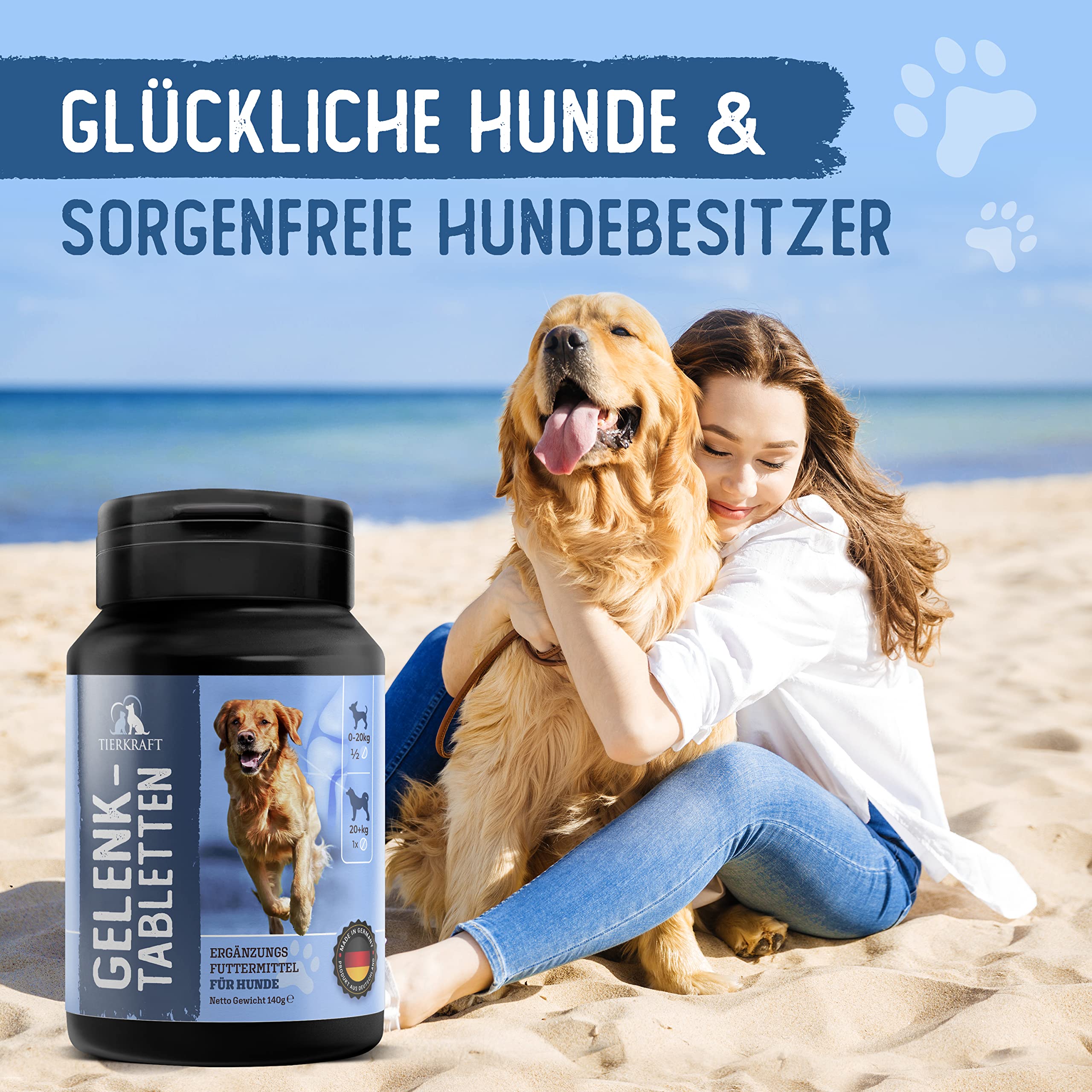 Tierkraft Gelenktabletten für Hunde - Made in Germany - Gelenktabletten mit Grünlippmuschel - Teufelskralle - MSM - 100 Gelenk- & Knochenschutz Tabletten