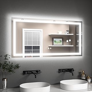 TETOTE Badspiegel mit Beleuchtung 120x60cm, Badezimmerspiegel Beleuchtet Beschlagfrei Badezimmer Wandspiegel Ohne Rahmen Bad Spiegel mit Led Touch-Schalter, 3 Lichtfarben Dimmbar Speicherfunktion