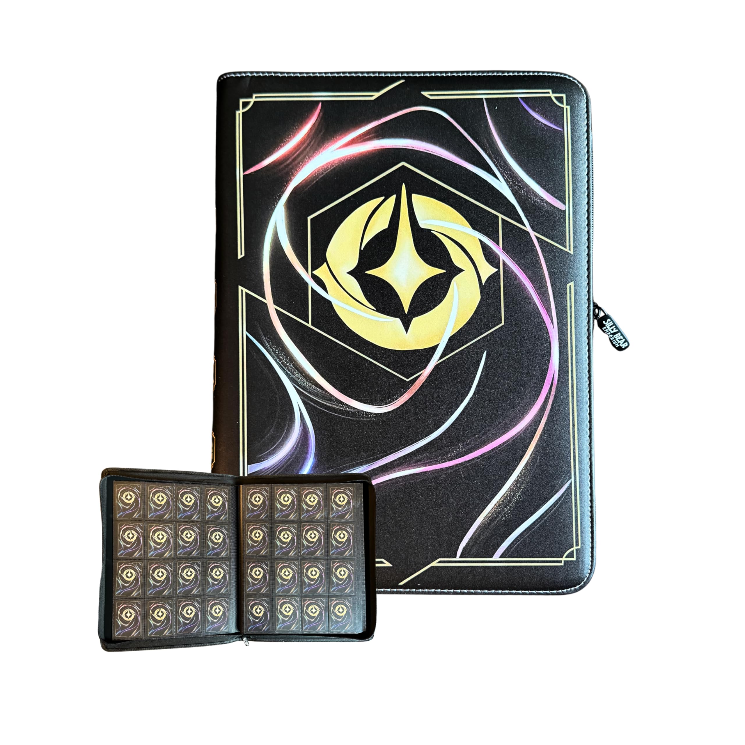 Premium Silly Bear Emporium Lorcana Card Back Themed 1024 Side-Loading Pocket Binder for TCG Trading Cards | Compatible with Lorcana, Yugioh, One Piece, Pokemon, Magic (16 Pockets - Black)