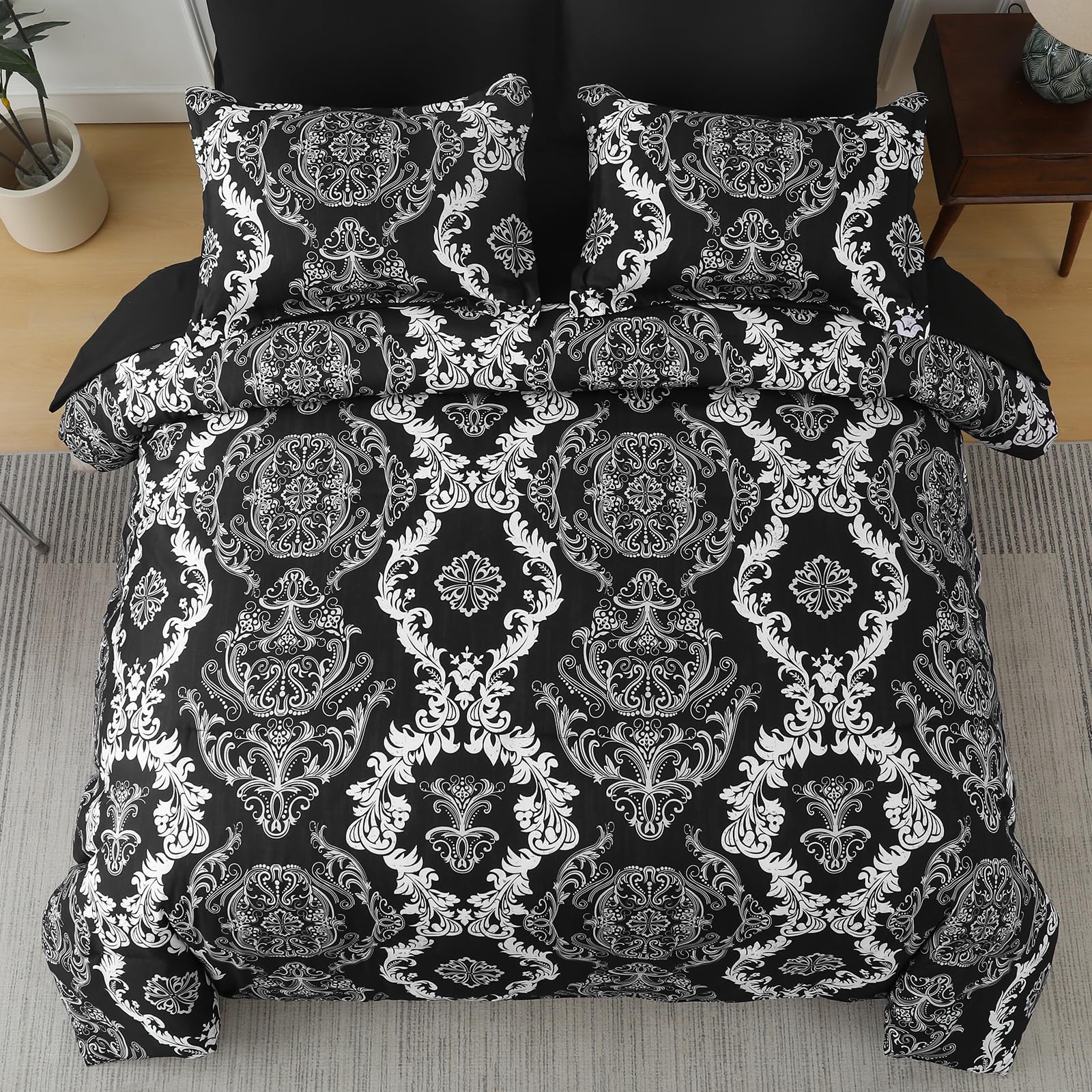WONGS BEDDING Schwarz Weiß 7-teiliges Schmusetuch Set Damast Schmusetuch Bettwäsche-Set YS01AB091353Q7U-A