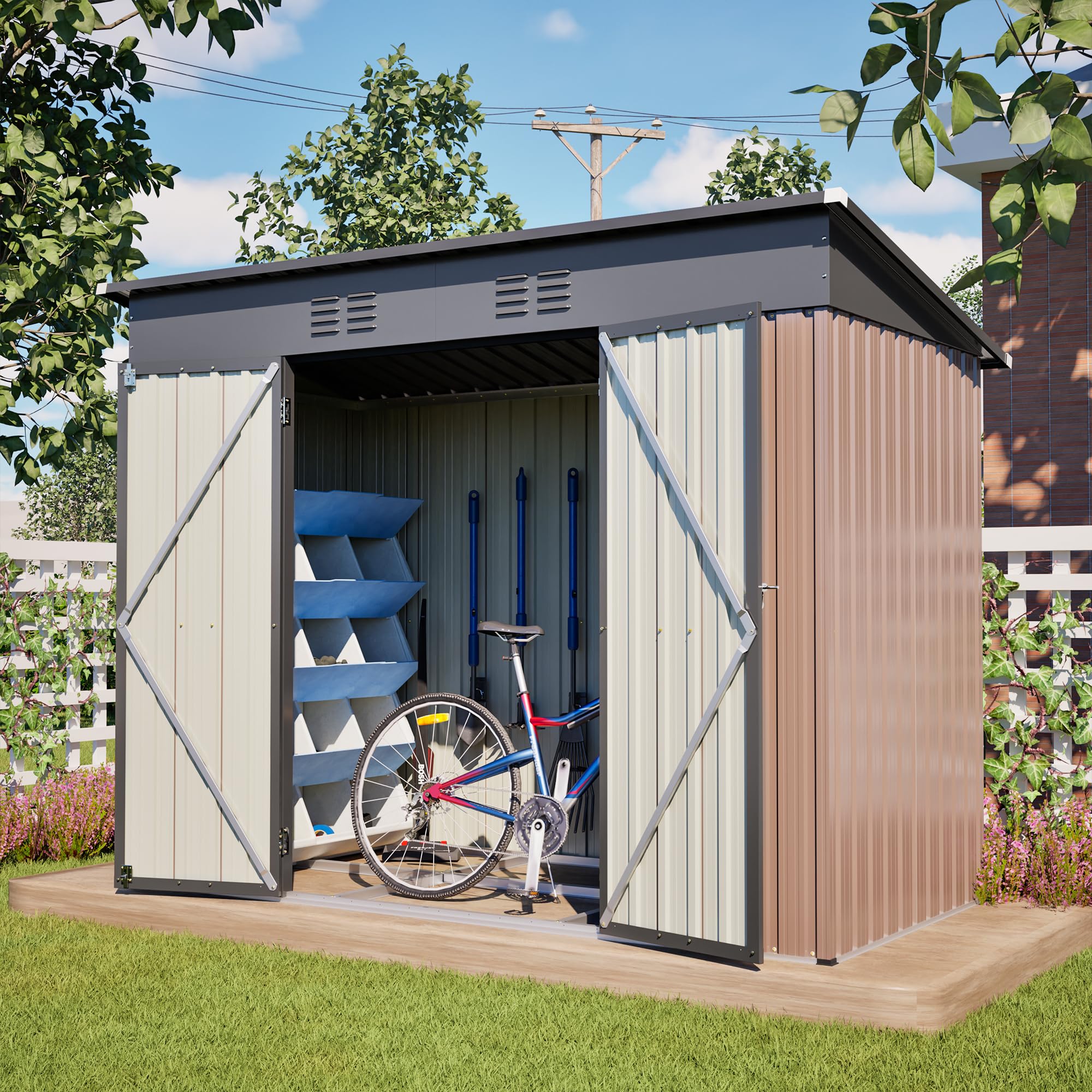 Casetta per attrezzi in metallo, 4 x 10 piedi con finestra, capanno per attrezzi con kit da pavimento, capanno in acciaio bloccabile come garage per biciclette e box per piccoli giardini e terrazzi