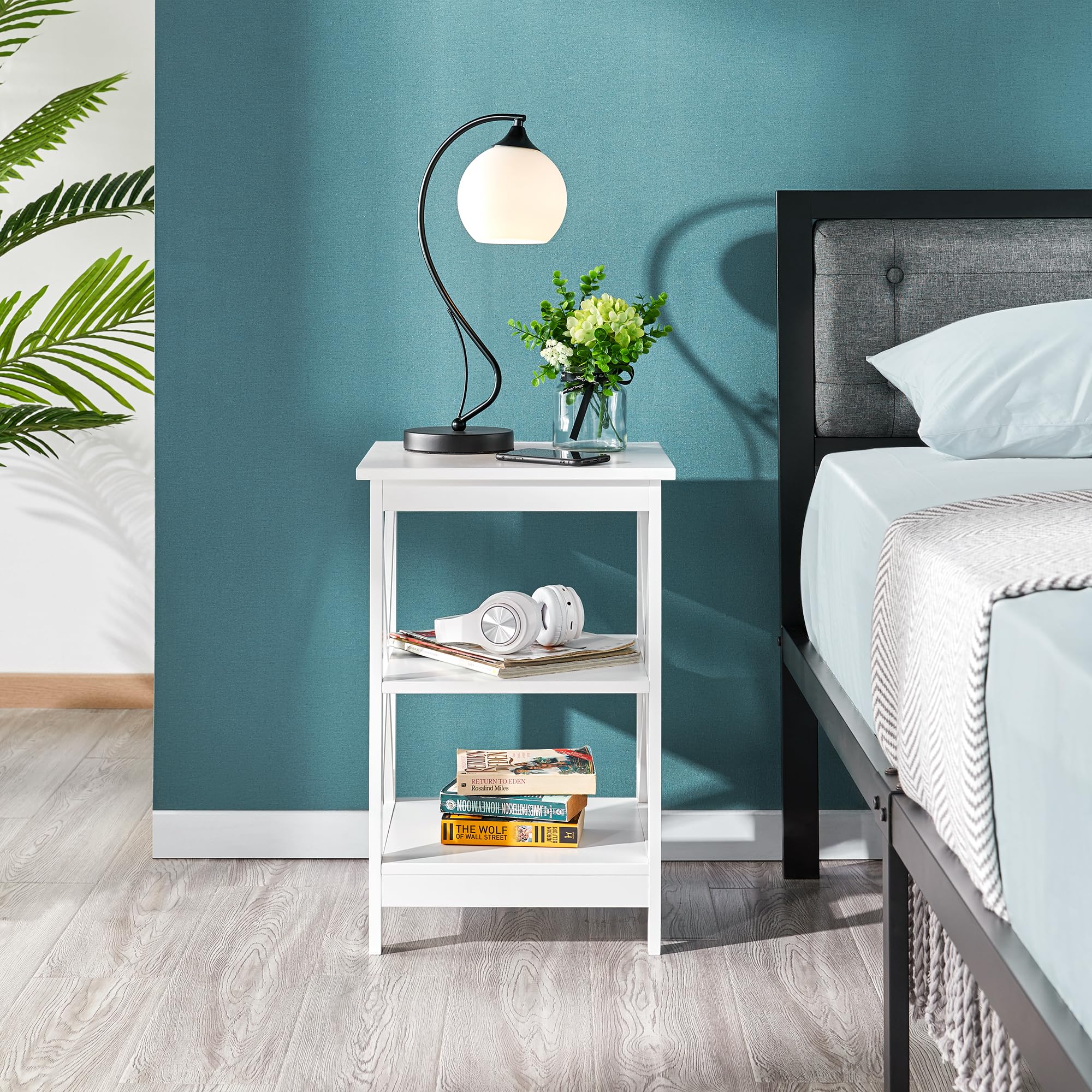 Yaheetech Tavolino Basso da Salotto a Forma X | Tavolino da Caffè a 3 Ripiani Bianco Design Moderno Comodino da Camera da Letto Soggiorno 40 x 40 x 61 cm