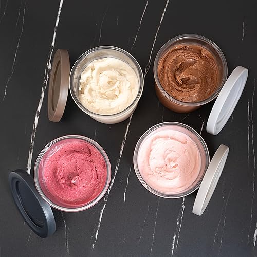 Miniatura 7 de HEARTH + ROVER Recipientes de repuesto para pintas y tapas de crema ninja, paquete de 4, tapas de color neutro, negromarrónbeigegris claro,