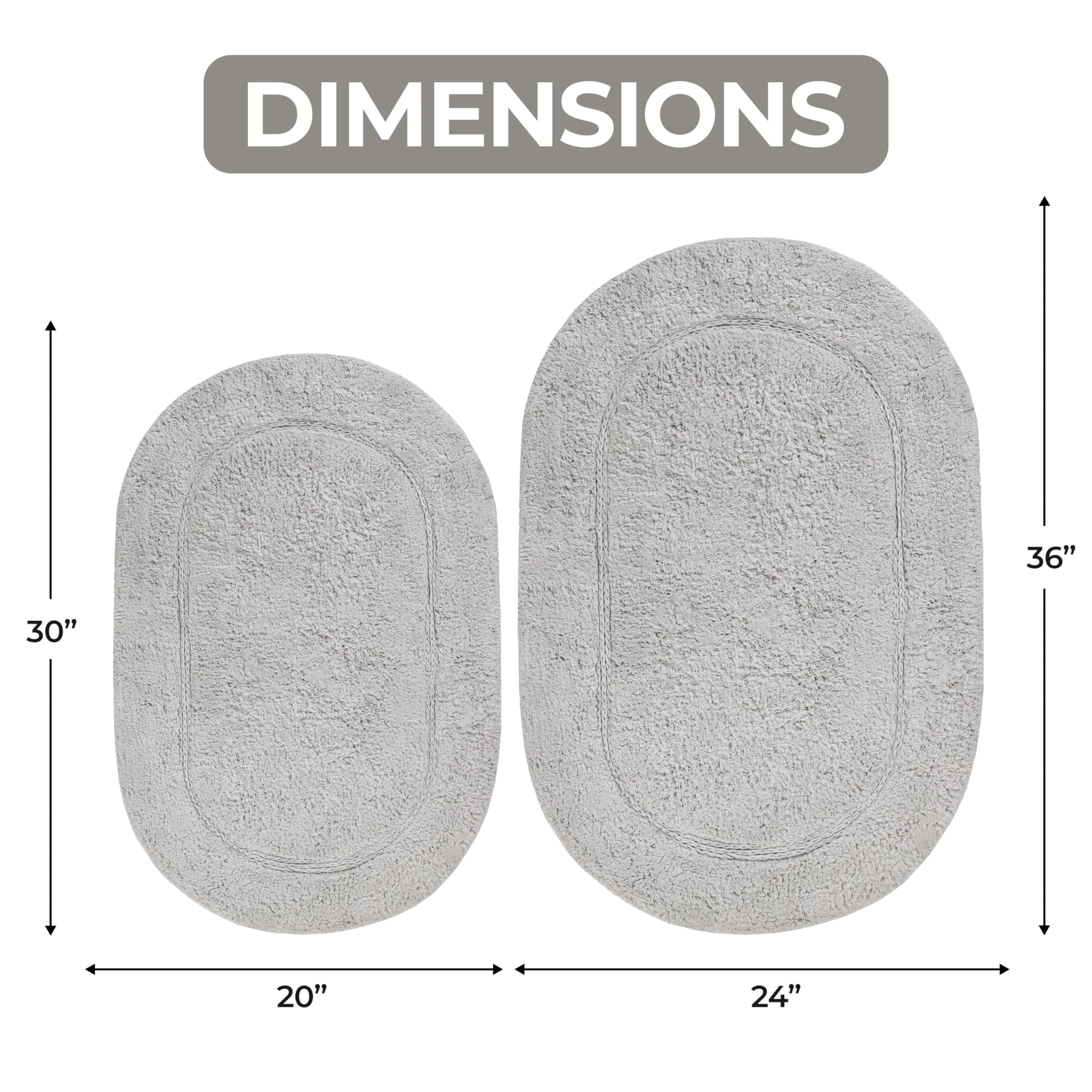Superior Non- Slip Cotton Oval Bath rug with Spray Latex Backing Tappeti da Bagno, Cotone, Argento-Ovale, 2 PC Set