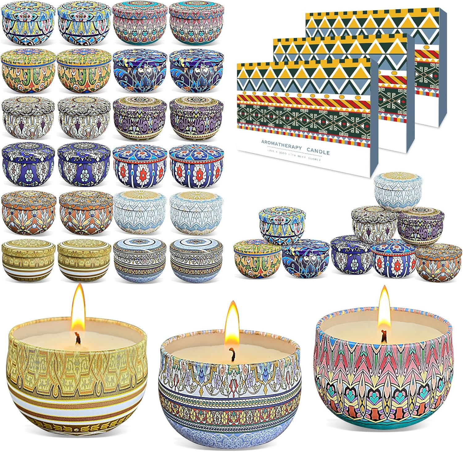 36 Pack Scented Candles Set for Home, Relaxing Stress Relief, Aromatherapy, Russian Patterns – Natural Soy Wax and Fragrance – Gifts for Women, Mom, Best Friend, Wife, Birthday