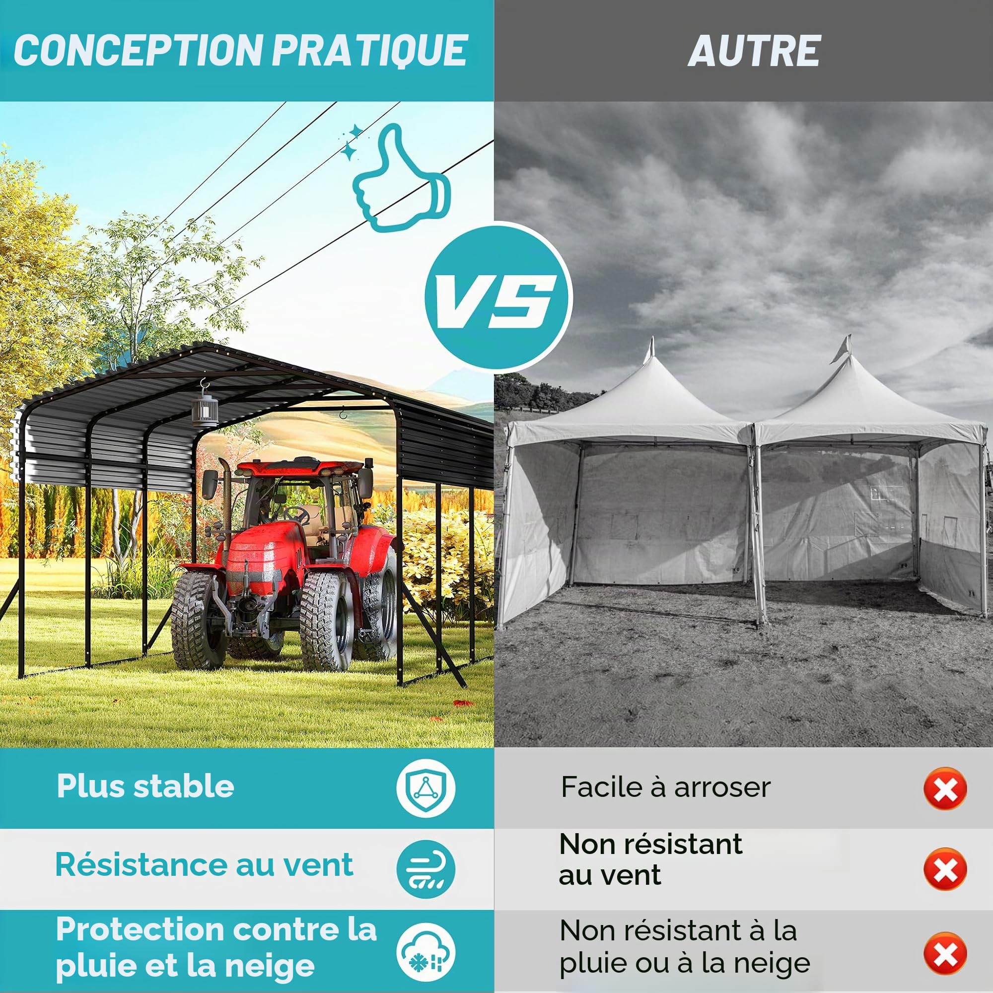 LZQ Garage-tente de voiture d'extérieur | Carport 10 x 15 pieds Noir | Abri de voiture-garage extérieur en métal | Ombre avec toit en métal galvanisé pour voitures et bateaux tente de bivouac