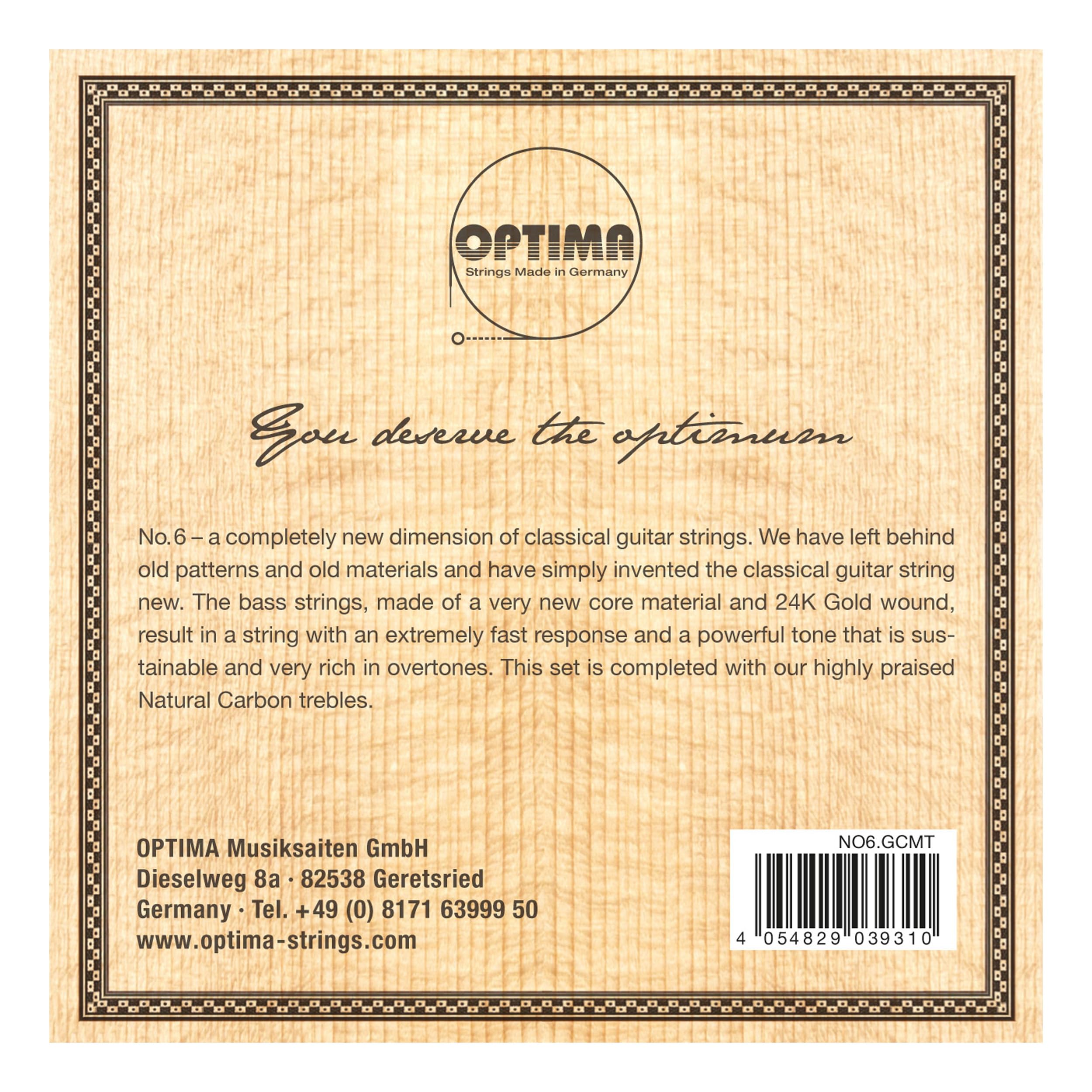 Optima NO6.GCMT - Set di corde per chitarra da concerto, 24 carati, con disco in carbonio, tensione media, set di corde durevoli per chitarra classica, immagine sonora con anima, made in Germany