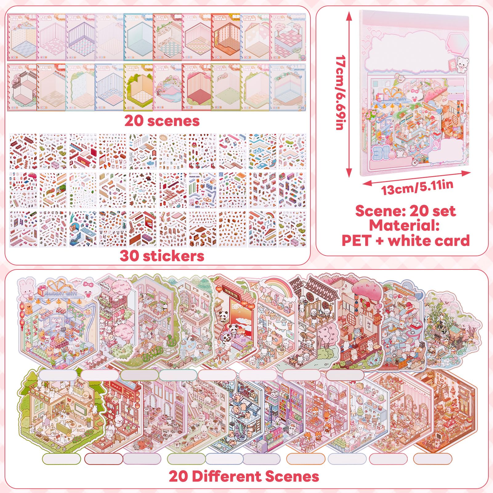 20 Sets DIY 3D House Stickers Scene Kit,3D Miniature Scene Therapy,Stress Relief Sticker Scenes with 2 Tweezers for Adults Kids Teens - Image 2