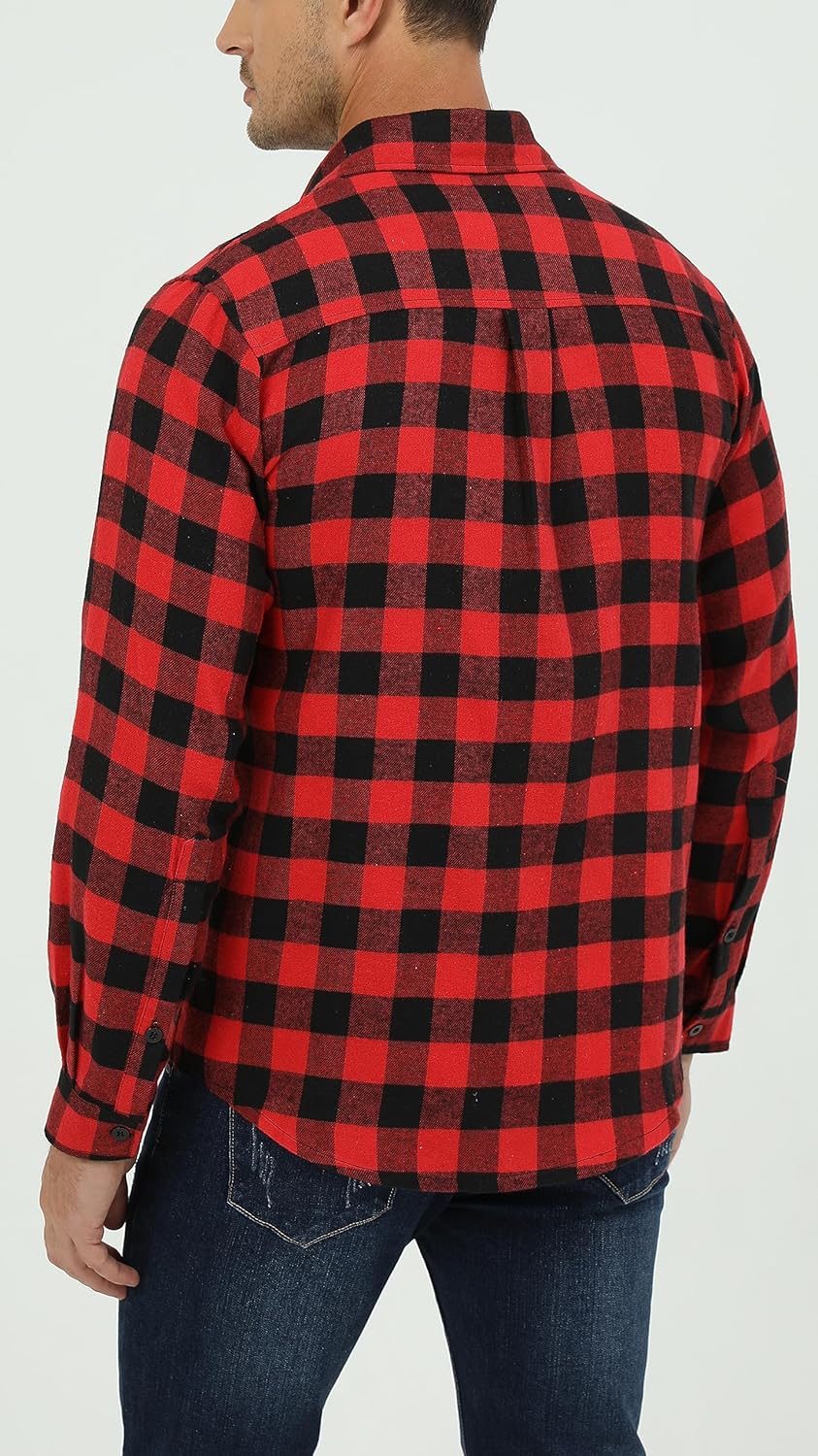 Men's Long Sleeve Cotton Plaid Shirts Button Down Blouse - Image 6
