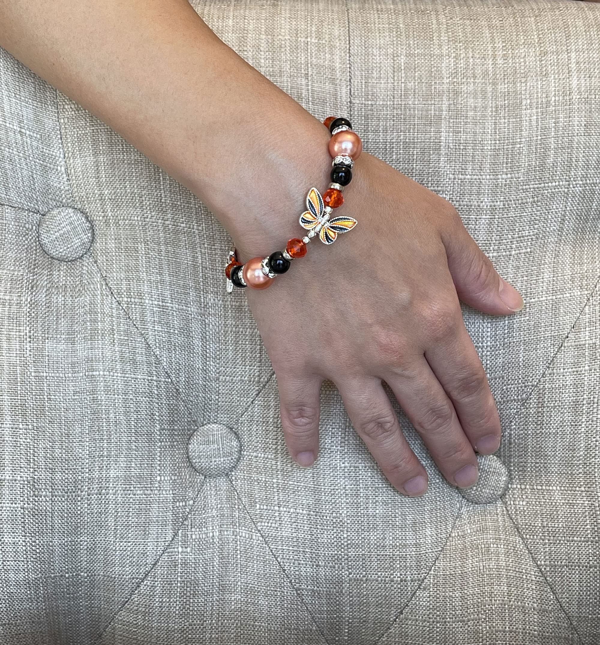 Pulsera de mariposa – Joyería de mariposa regalo para mujeres y niñas – Pulsera elástica de regalo para amantes de la mariposa naranja