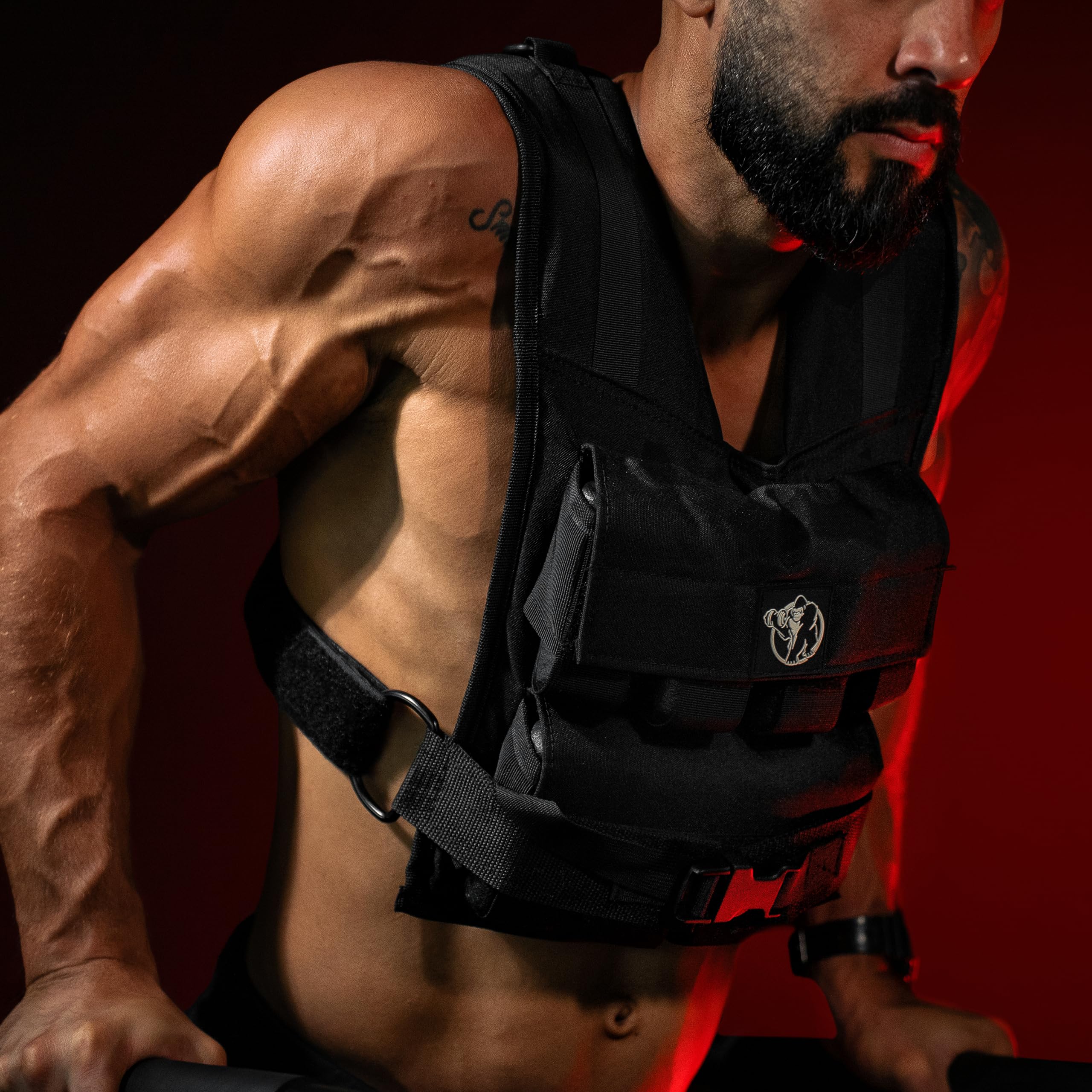 GORILLA SPORTS® Gewichtsweste - Verstellbar, 10/20/30 kg, Universalgröße, Eisen, TPE-Schaum, Nylon, Schwarz - Laufweste, Trainingsweste, Weighted Vest für Damen, Herren, Krafttraining