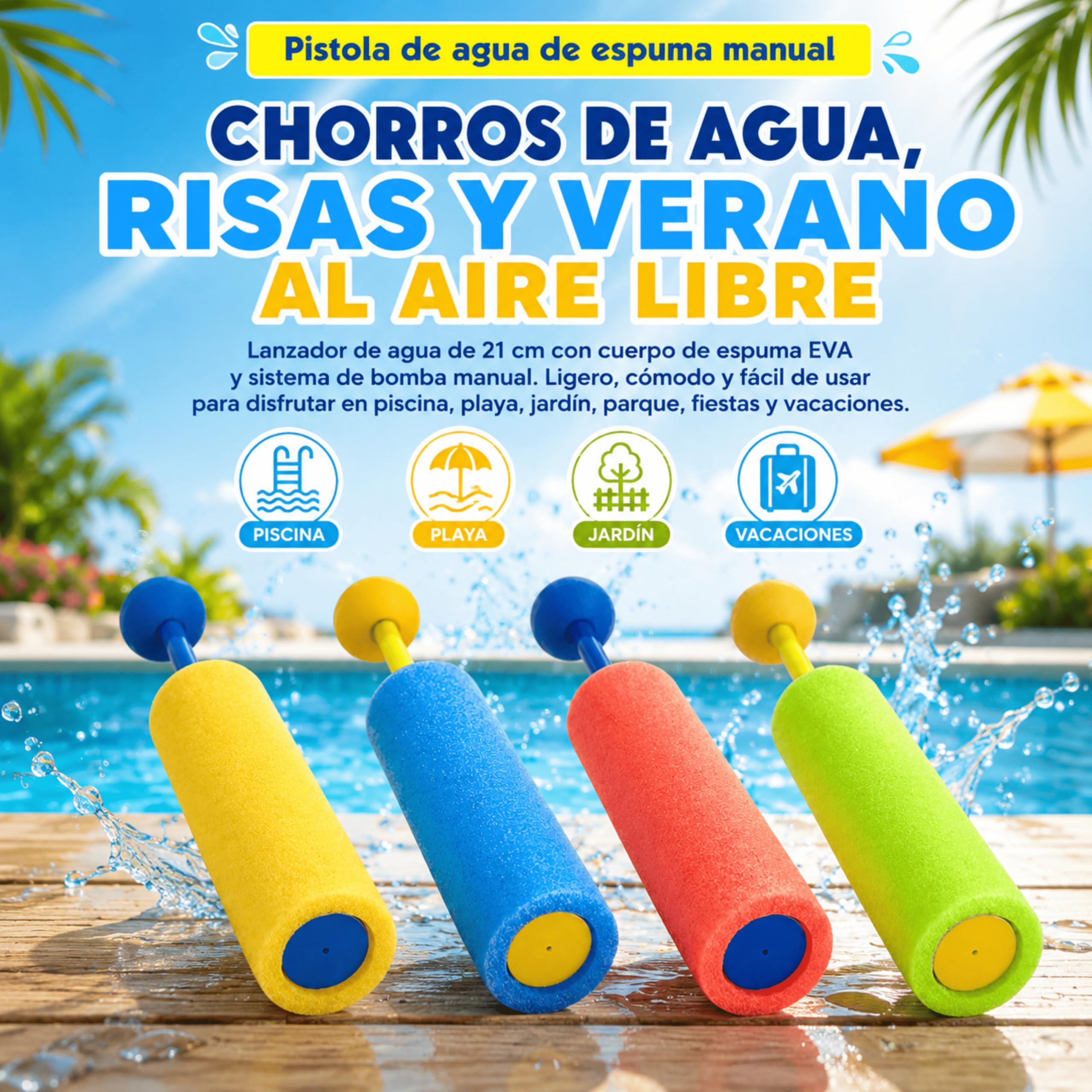 48 Pistolas de Agua de Espuma 21 cm para Niños
