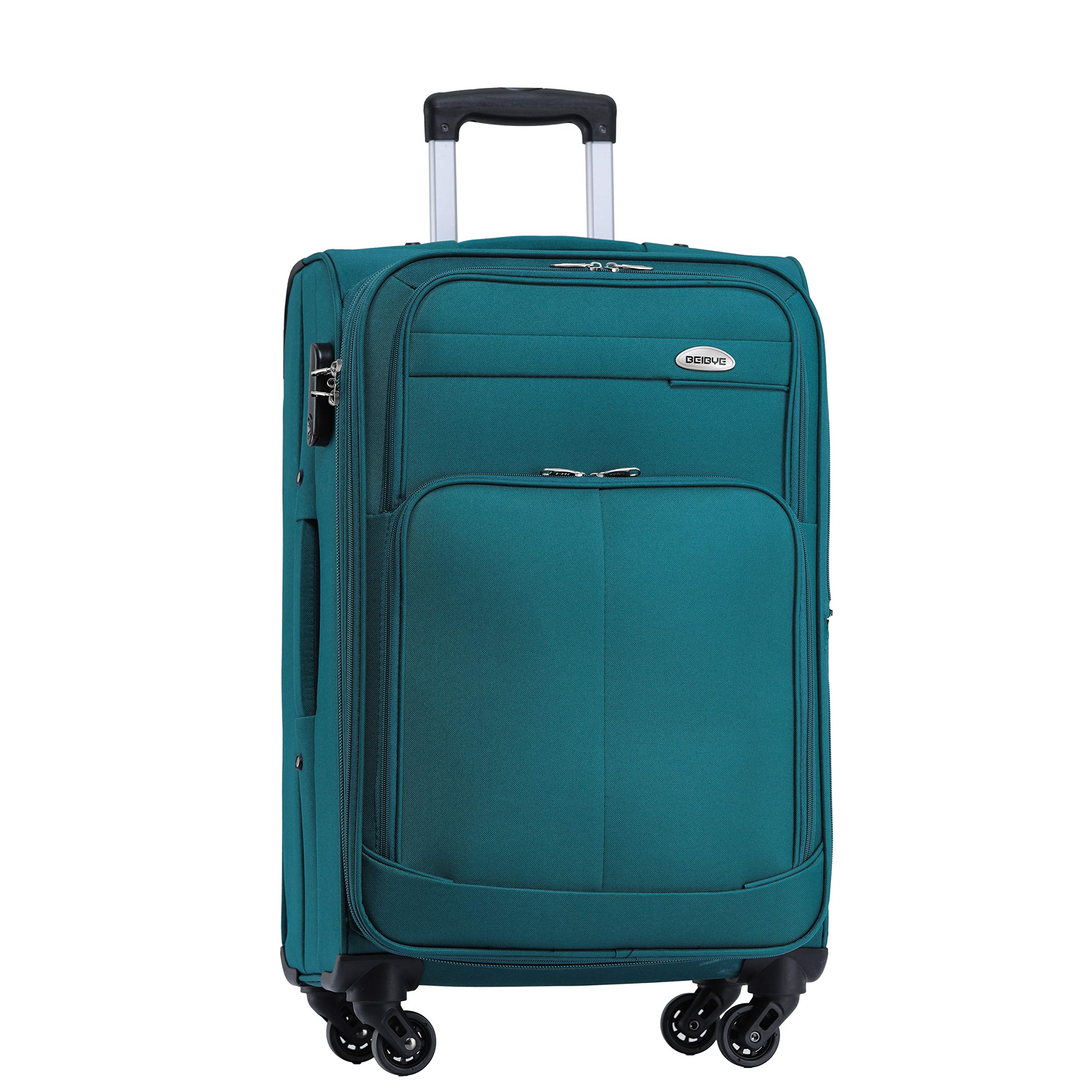 BEIBYE Stoffkoffer Kofferset mit Außentaschen, Erweiterbarer Trolley Reisekoffer mit Zahlenschloss und Namensschild, Leichter Softshell Koffer mit Rollen