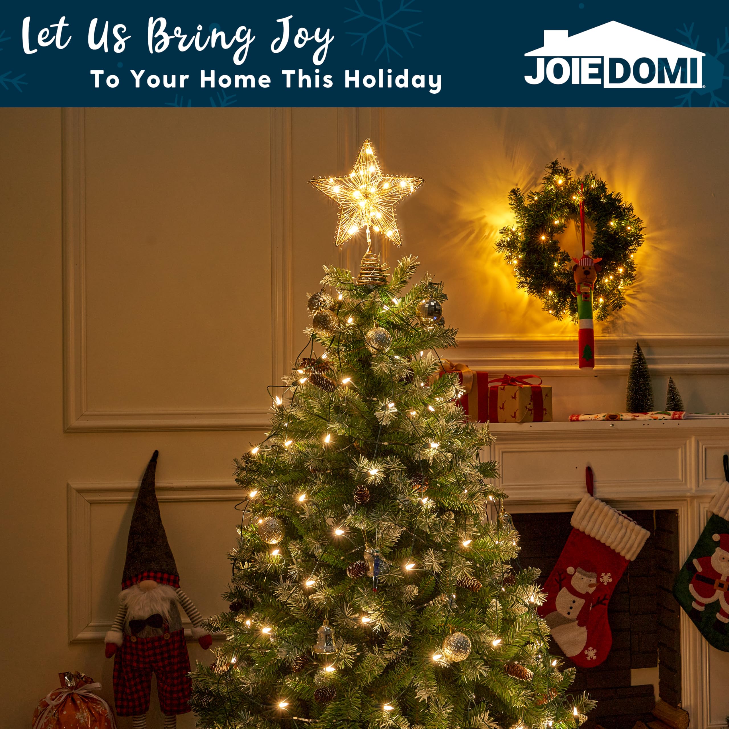 Joiedomi Christmas Tree Toppers 8" Gold Metal Star Decor with Battery Powered Treetop Ornaments with Warm White LED Lights for Xmas Holiday Party Indoor Decorations - Image 2