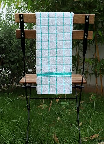 Miniatura 4 de Toallas Amour Infini con bordes y patrón cuadriculado, de algodón rizado, para cocina, 100 % de algodón natural.