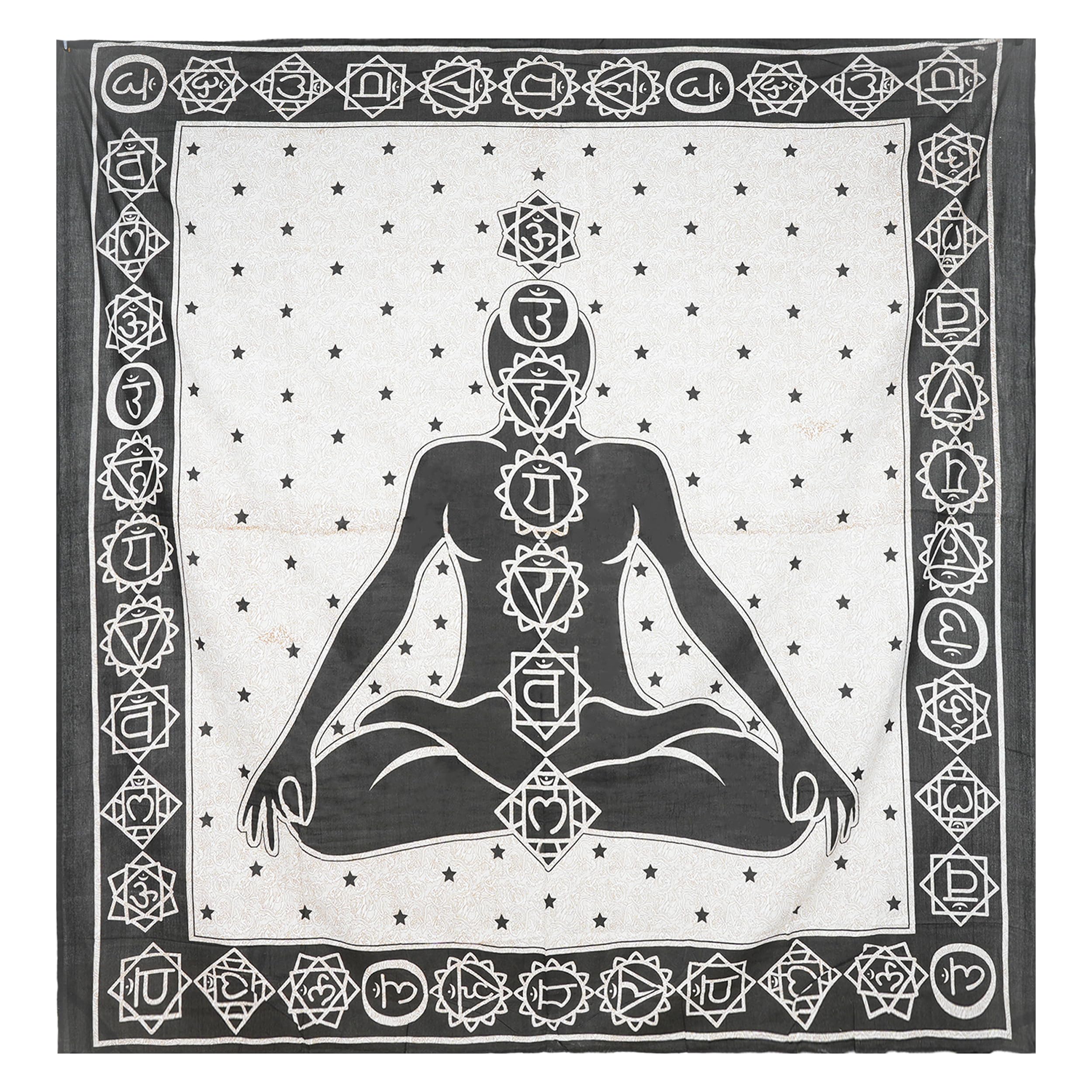H HANSEL HOME Tapiz Mandala XXL Multiusos 210x230 cm - 100% Algodón, Decoración de Pared, Toalla de Playa Grande, Manta de Picnic, Alfombra Ligera para Yoga y Acampada - Yoga Negro