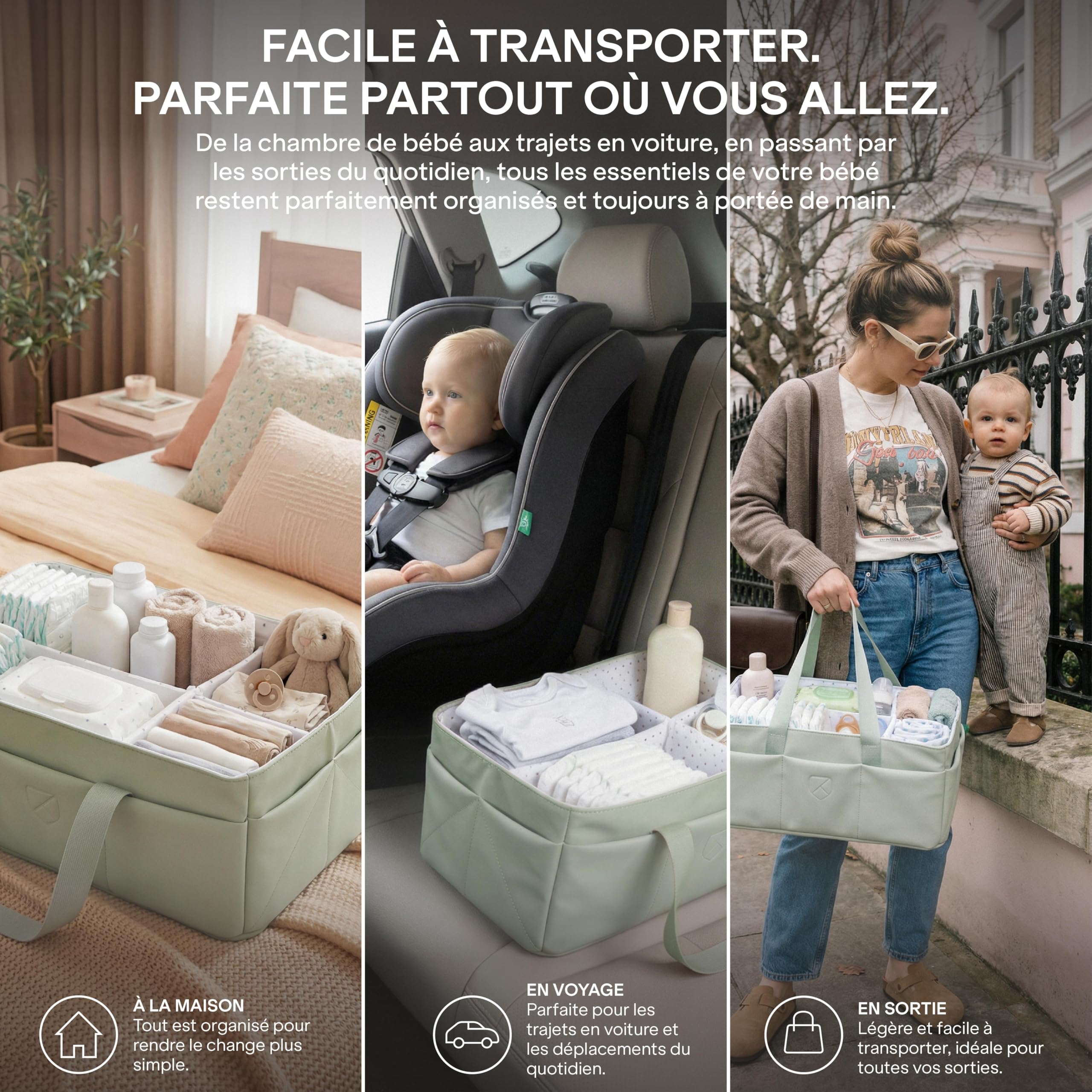 KOALA BABYCARE Panier Rangement Bébé – Organisateur Table à Langer Bébé avec Compartiments Amovibles, Panier Table à Langer pour Couches, Lingettes et Accessoires