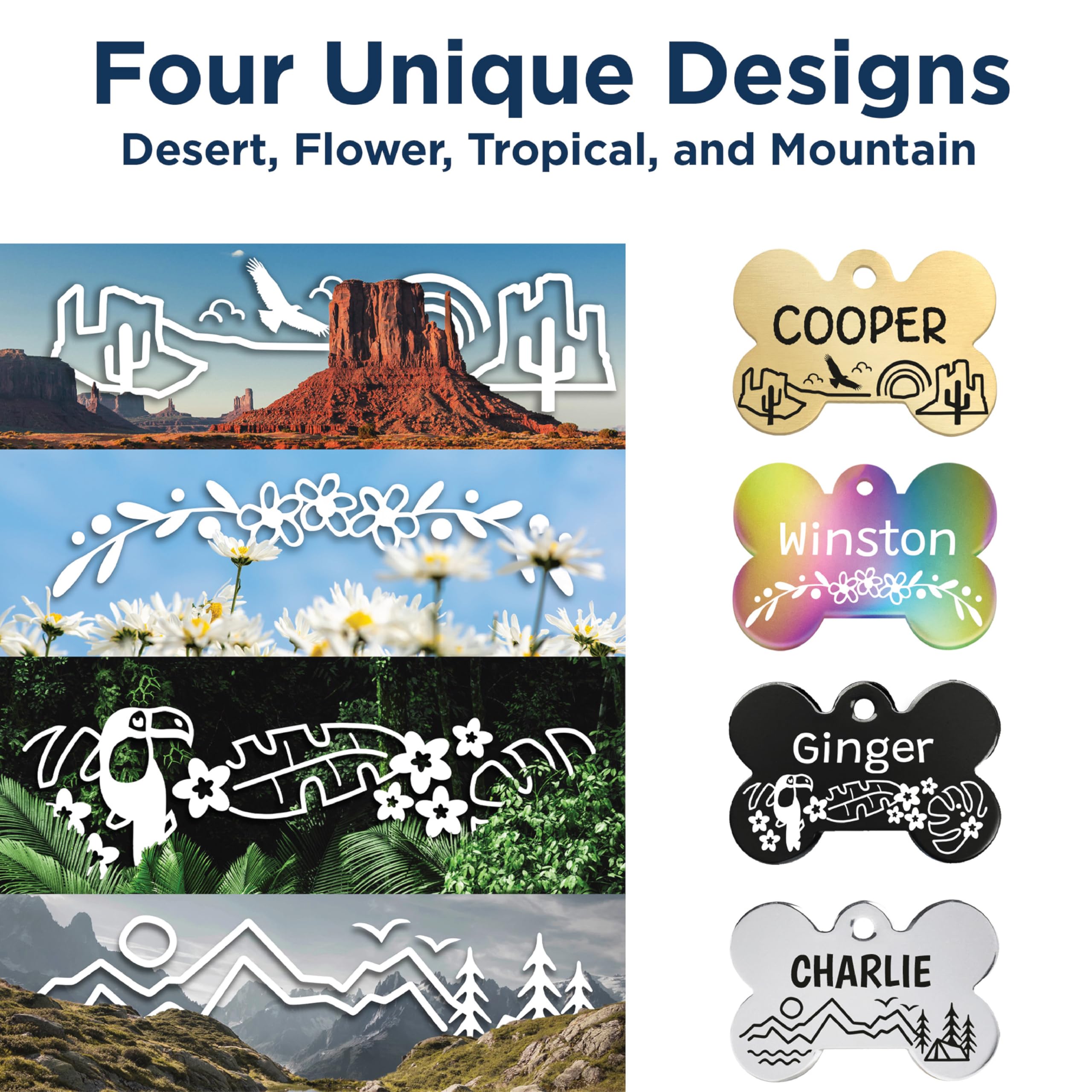 GoTags Dog Tags, Personalized Pet Tags in Stainless Steel, Solid Brass, Rainbow Steel or Black Steel with Cute Custom Design for Dogs and Cats, Engraved on Both Sides, Made in USA, Bone Small