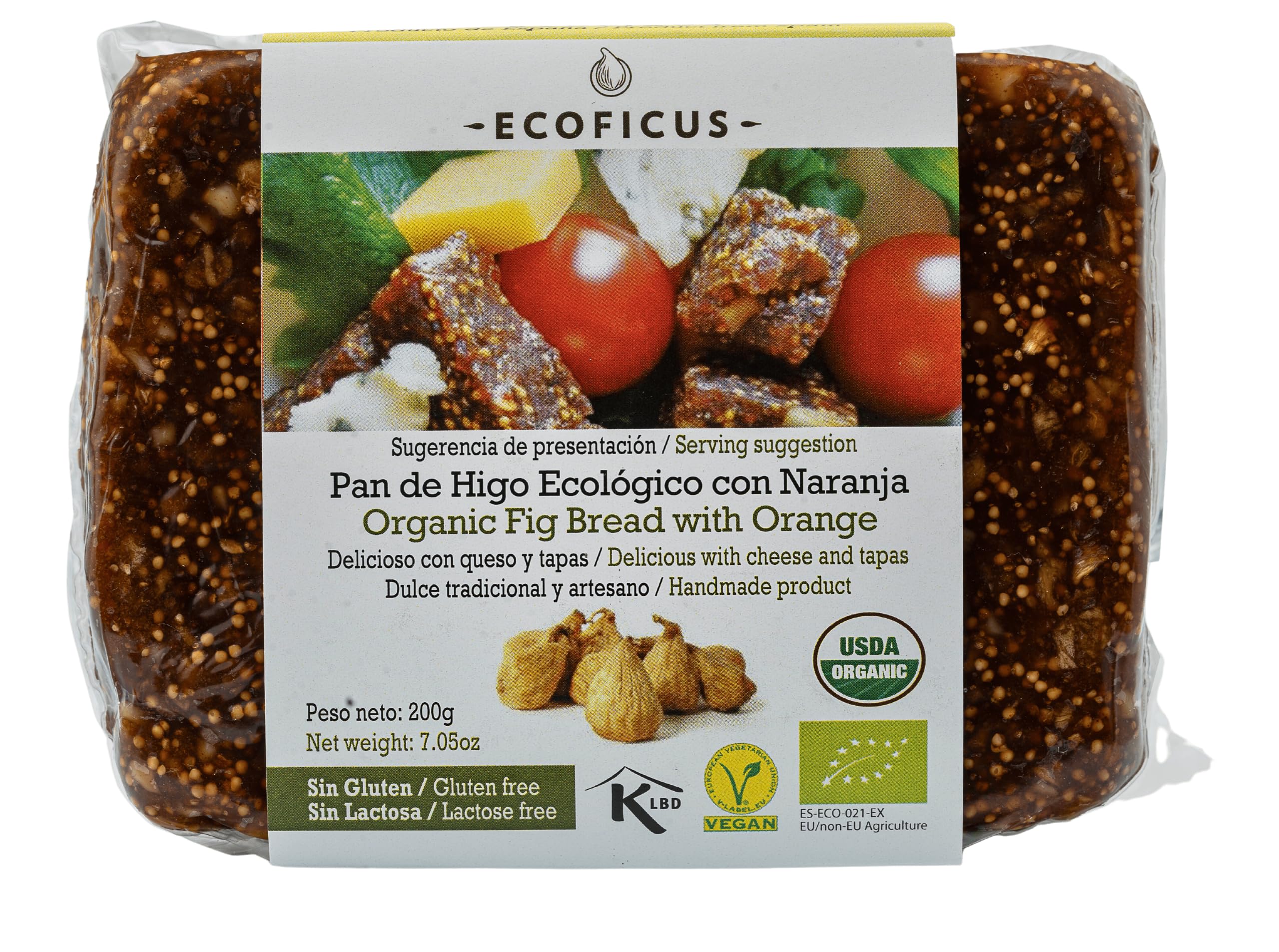 ECOFICUS Pan de higo BIO con naranja 200g Sin Gluten Vegano