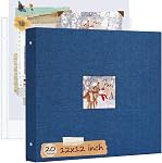 12x12 Inch Large 3 Ring DIY Scrapbook Photo Album, Linen Cover Scrapbook with 20 Sheets Plastic Sleeves 40 Pages Memory Book for Wedding Birthday Baby Family (Beige)