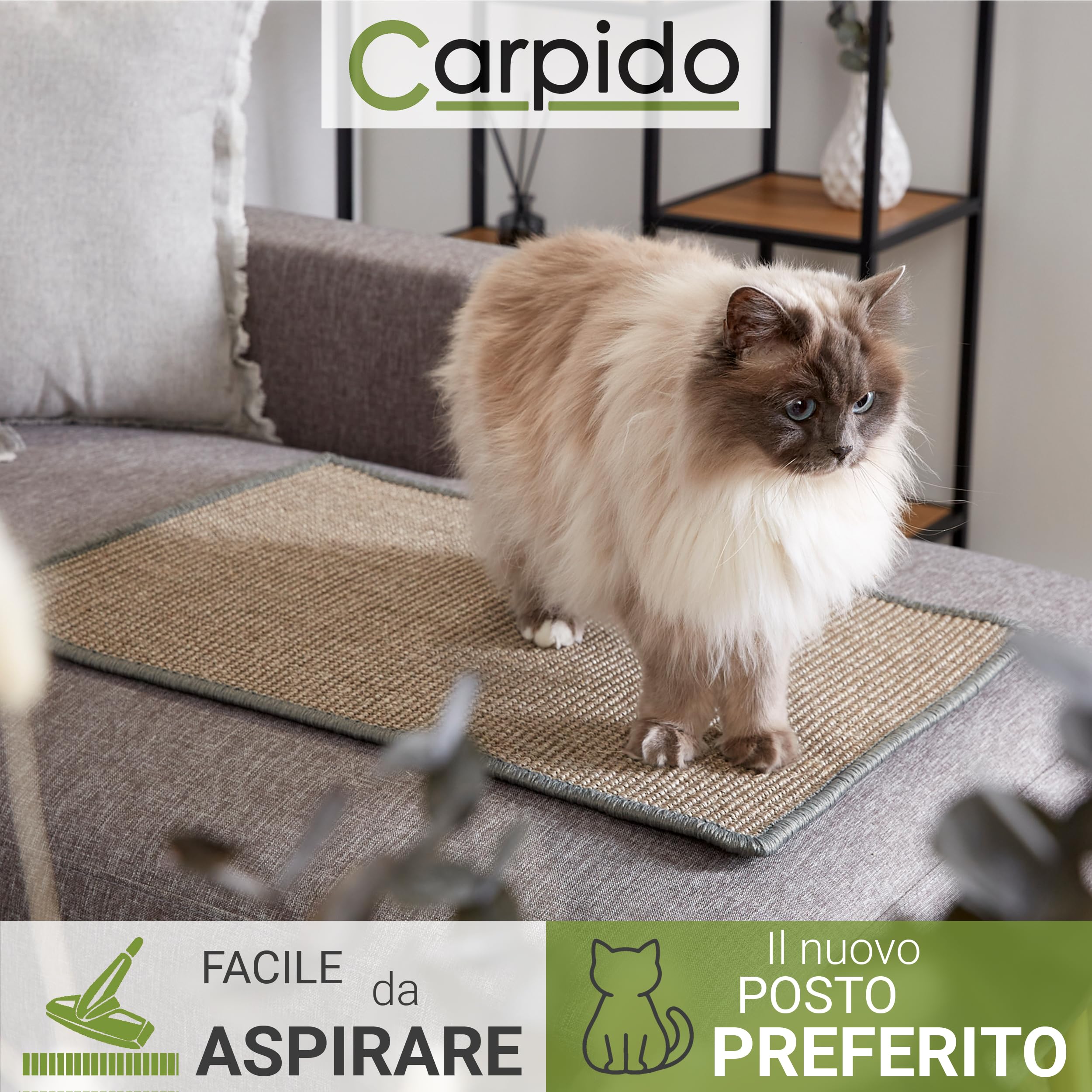 Tappetino naturale per gatti Grigio Set da 2 pezzi 60 x 80cm - Tappetino in sisal per gatti - Tappeto robusto da graffiare per il pavimento - Durevole