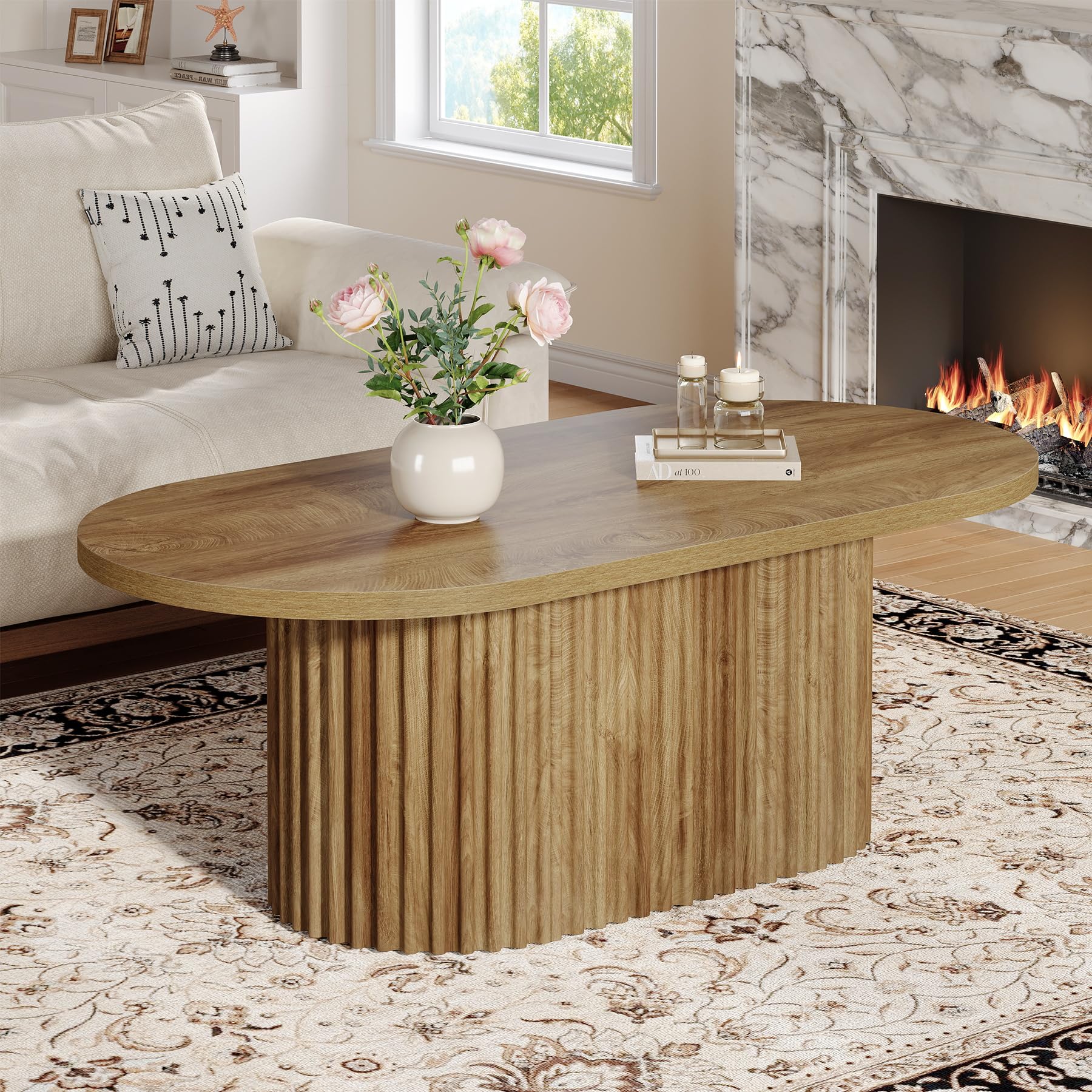 Tribesigns Mesa de Centro Oval, 120 x 60 x 45 cm, Mesa de Salón de Madera, Mesa de Café de Estilo Industrial para Salón, Oficina, Marrón Rústico | Mesa de café, 120 x 60 x 45 cm, mesa de salón, oficina, comedor